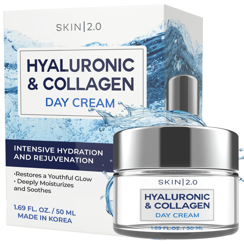 Skin 2.0 Hyaluronic Acid & Collagen Moisturizer – Deep Hydration, Firming & Anti-Aging Day Cream (Korean Clean Beauty) – 1.69 oz