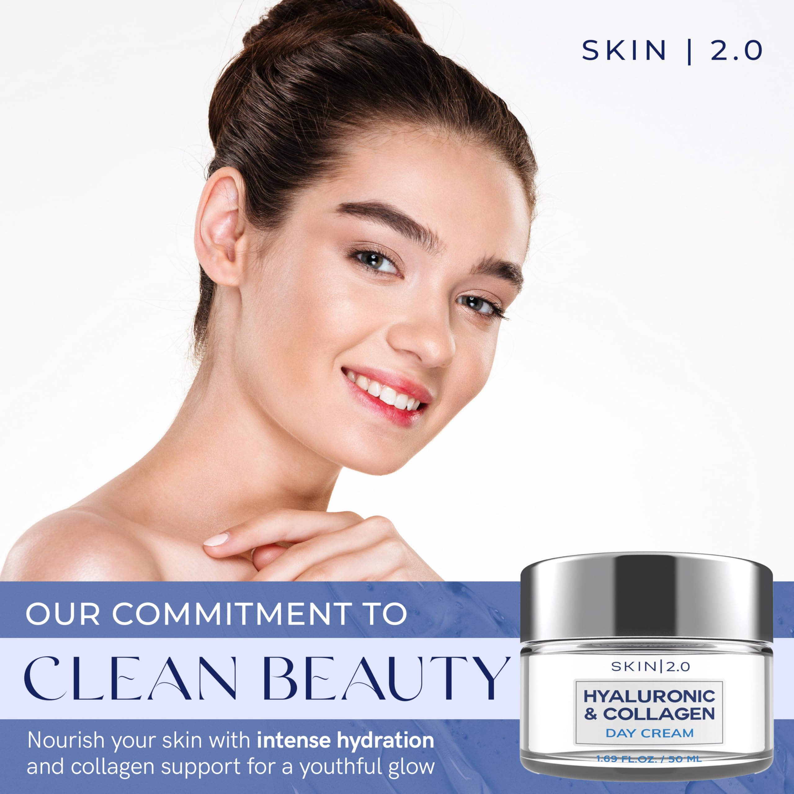 Skin 2.0 Hyaluronic Acid & Collagen Moisturizer – Deep Hydration, Firming & Anti-Aging Day Cream (Korean Clean Beauty) – 1.69 oz