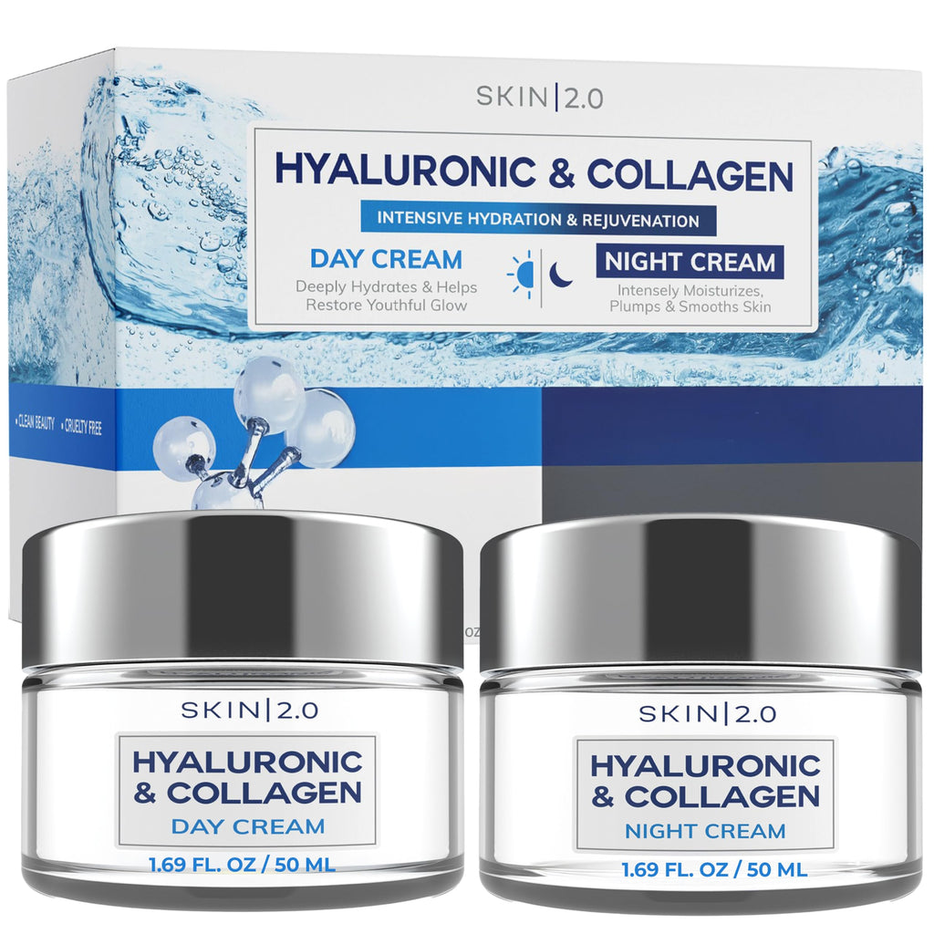 Skin 2.0 Hyaluronic Acid & Collagen Face Moisturizer – Deep Hydration & Firming Day & Night Duo