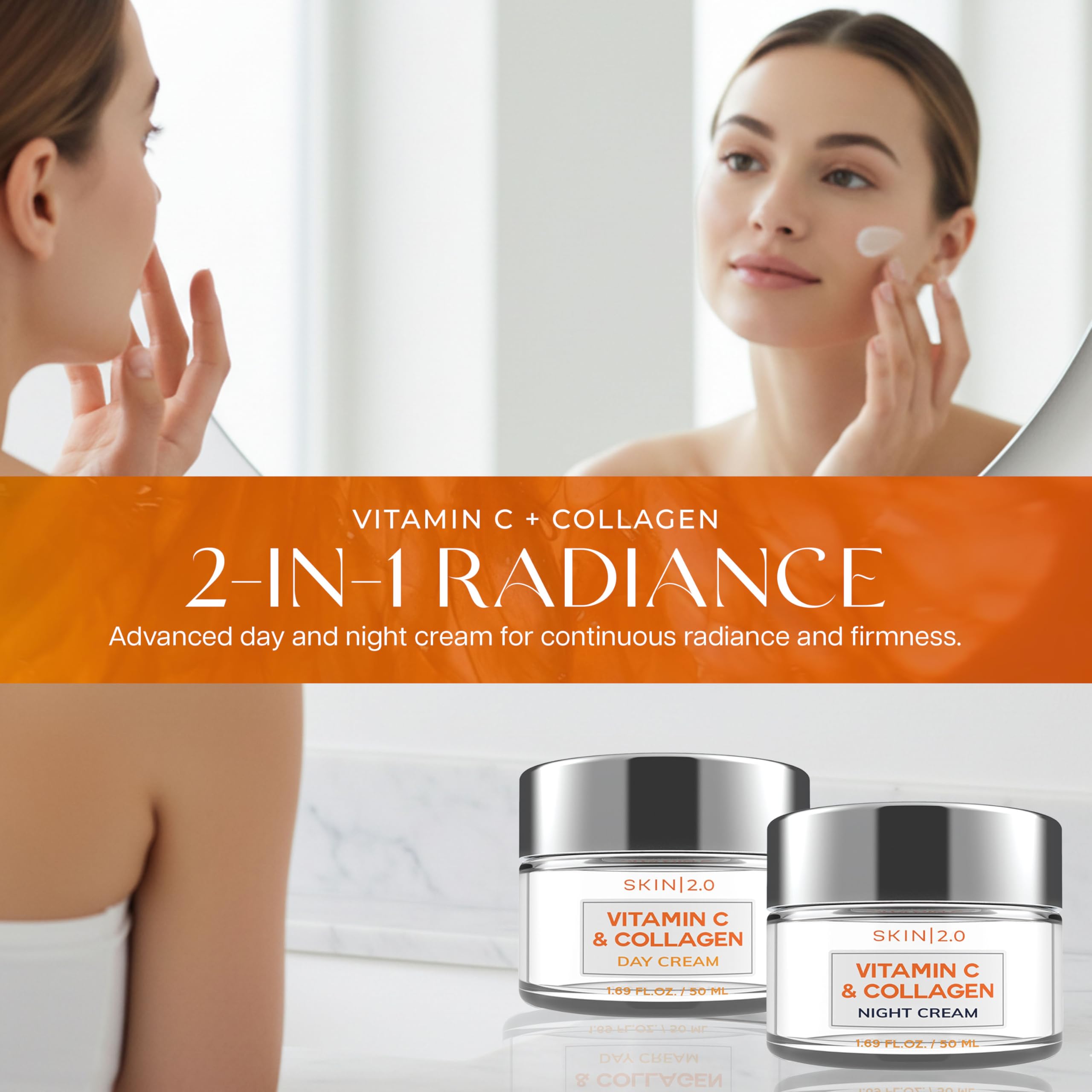 Skin 2.0 Vitamin C & Collagen Day & Night Moisturizer – Vegan K-Beauty Duo