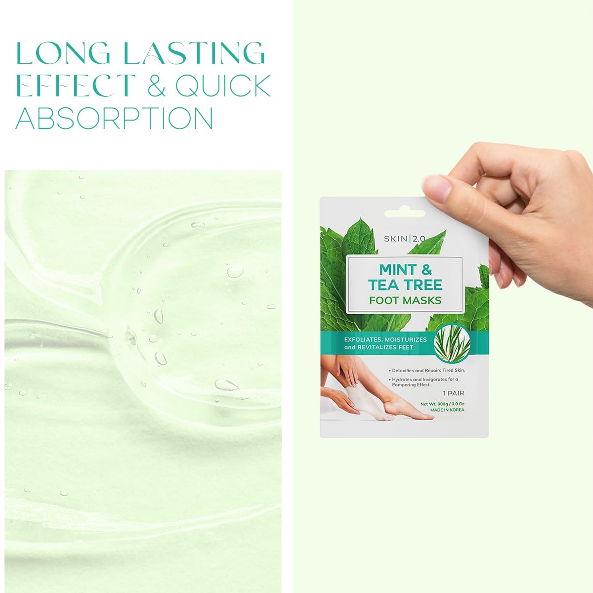 Skin 2.0 Tea Tree & Mint Foot Masks – Cooling Hydration & Gentle Exfoliation (Korean Skincare) – 3 Pairs