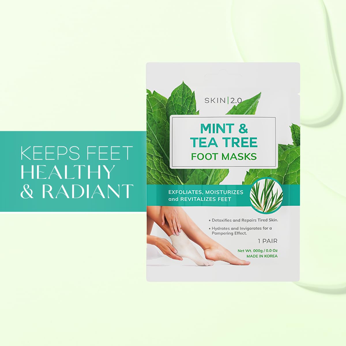 Skin 2.0 Tea Tree & Mint Foot Masks – Cooling Hydration & Gentle Exfoliation (Korean Skincare) – 3 Pairs