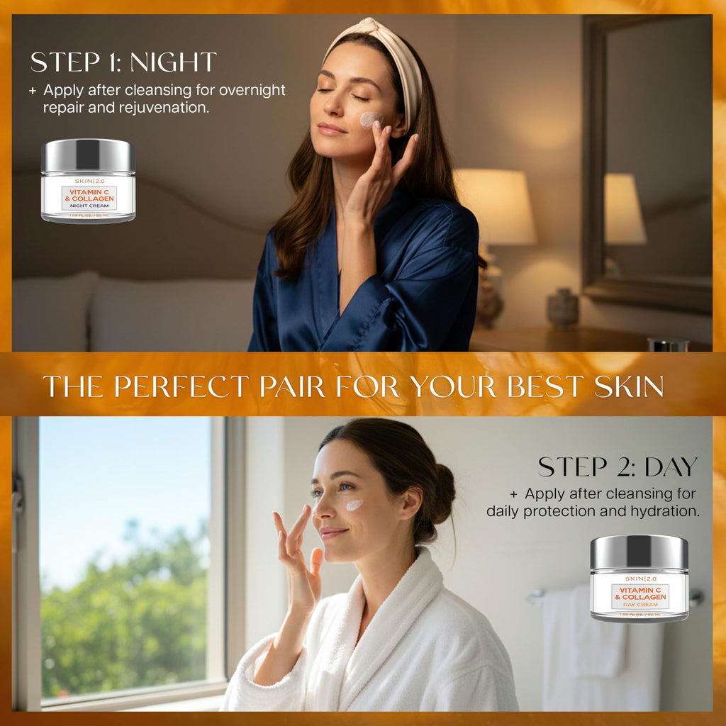 Skin 2.0 Vitamin C & Collagen Day & Night Moisturizer – Vegan K-Beauty Duo