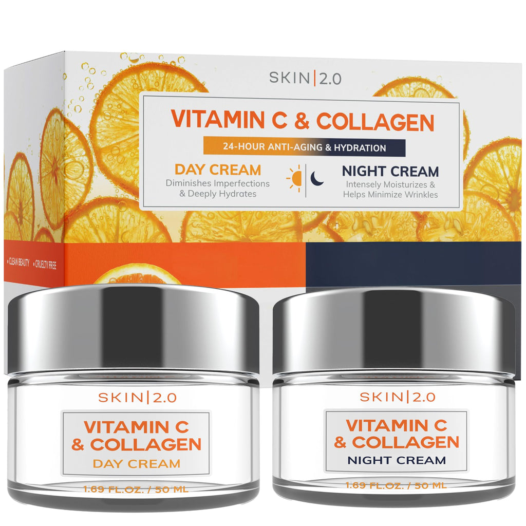 Skin 2.0 Vitamin C & Collagen Day & Night Moisturizer – Vegan K-Beauty Duo
