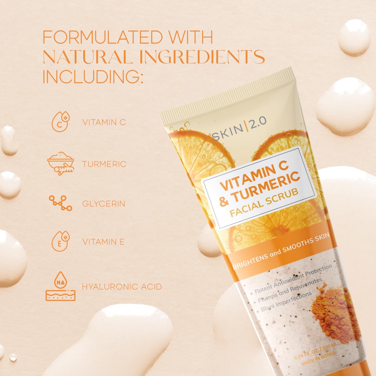 Skin 2.0 Vitamin C & Turmeric Face Scrub – Brightening, Hydrating Exfoliator for All Skin Types