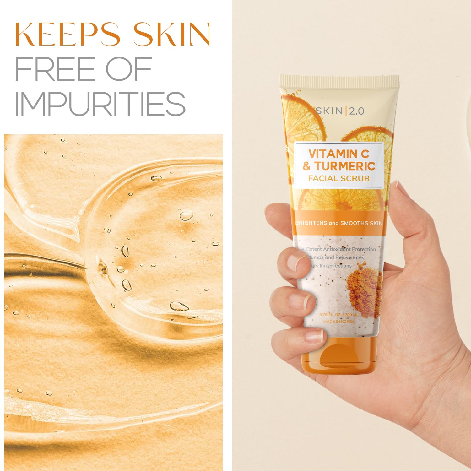 Skin 2.0 Vitamin C & Turmeric Face Scrub – Brightening, Hydrating Exfoliator for All Skin Types