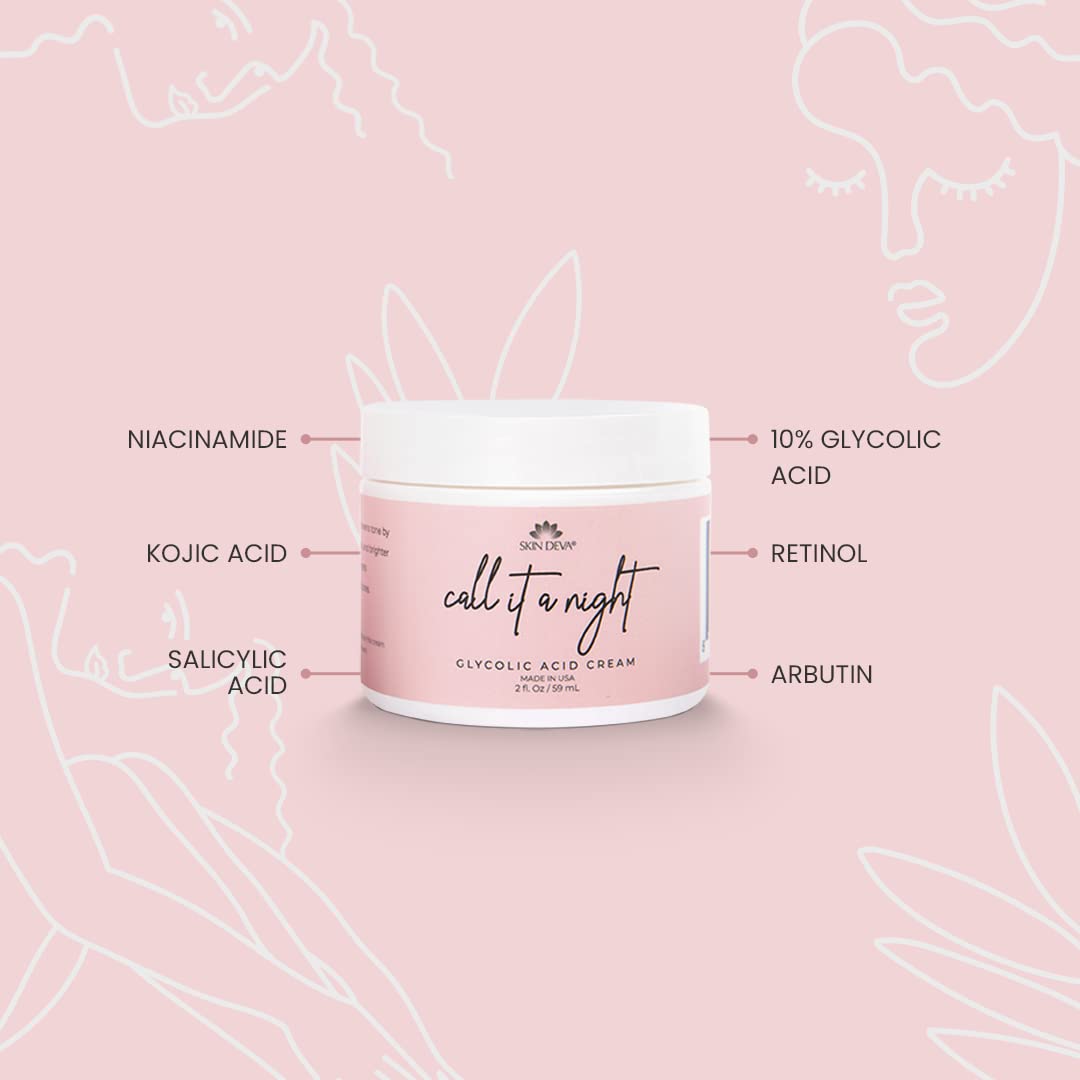 Skin Deva Glycolic Acid Night Cream – Brightens, Even Tone, Reduces Pores