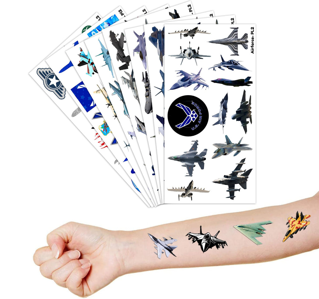 96 PCS US Airplane Jet Fighter Temporary Tattoos – Party Favors & Decorations for Kids and Adults