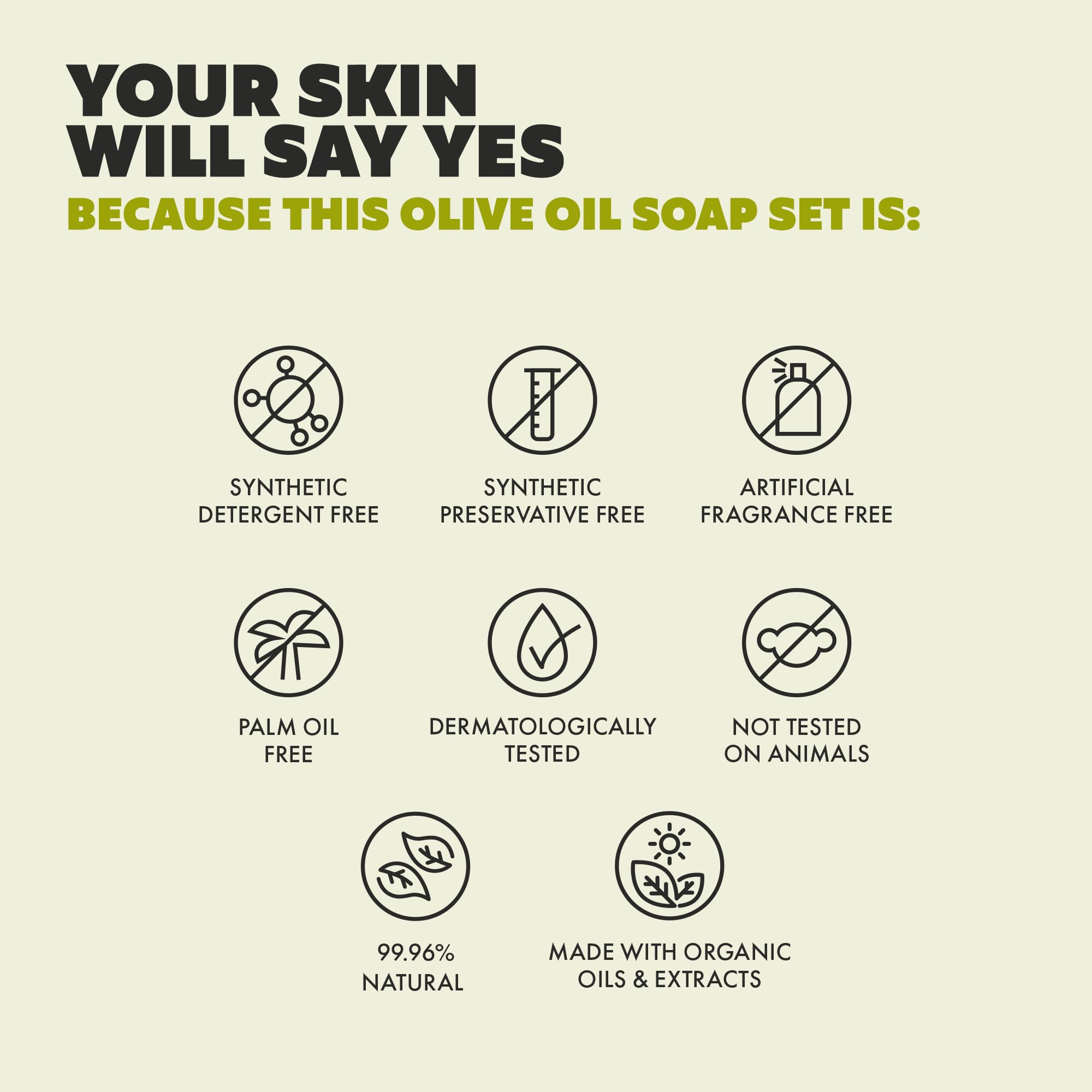 Skin Said Yes Olive Oil Soap Bars – Set of 8 – Organic, Moisturizing & Gentle for Sensitive Skin