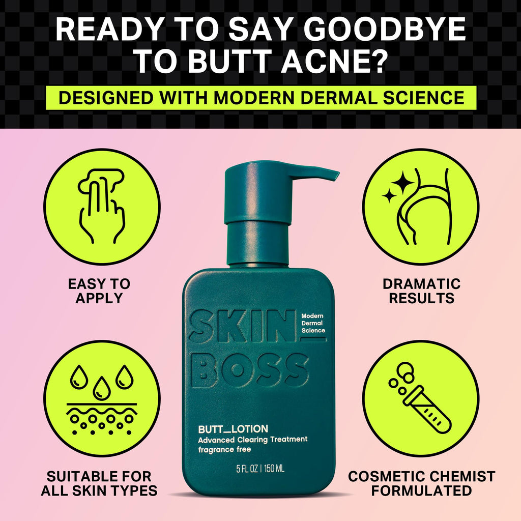 SKINBOSS Butt Acne Clearing Treatment – Hydrating Body Lotion for Back, Bum & Thighs (5 oz)