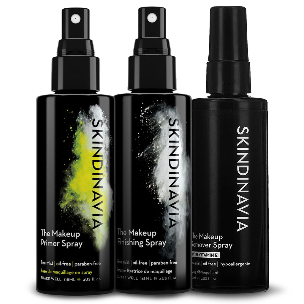 Skindinavia Primer + Finishing + Remover Spray — Hydrating, Pore-Minimizing Mist, Waterproof & Hypoallergenic (3 x 4 Fl Oz)