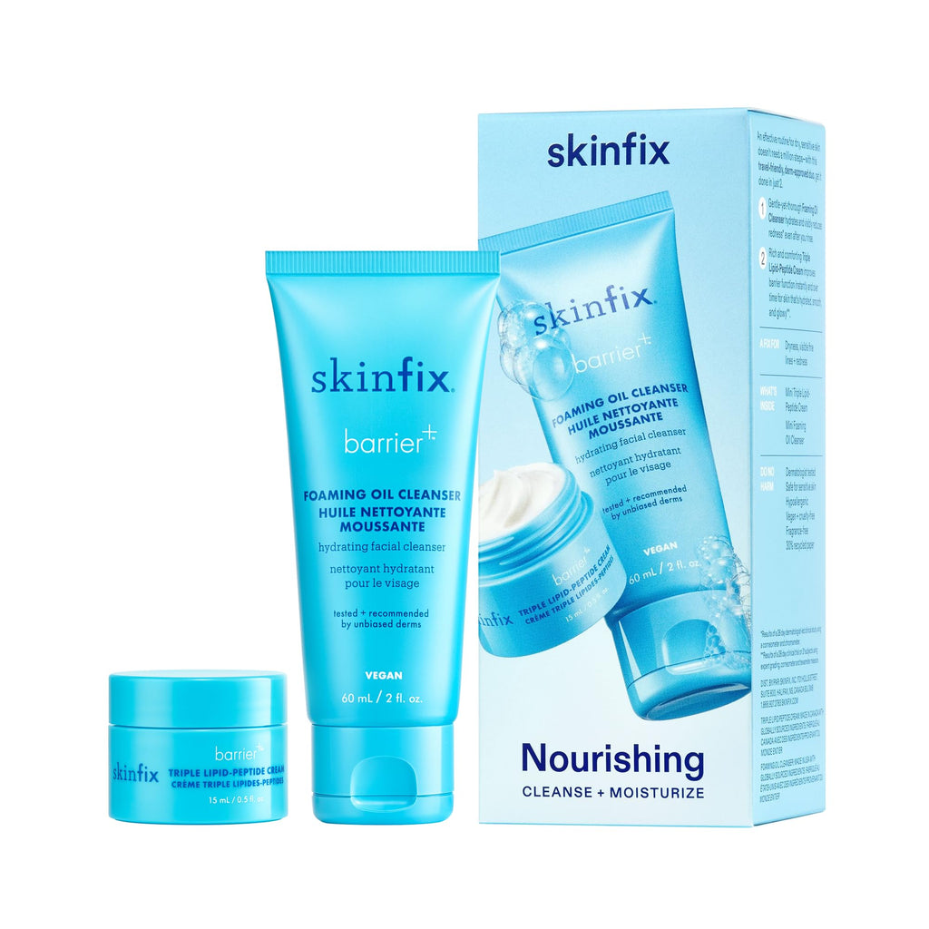 Skinfix Nourishing Cleanse + Moisturize Set with Hyaluronic Acid — Mini Foaming Oil Cleanser + Cream | Vegan & Cruelty-Free