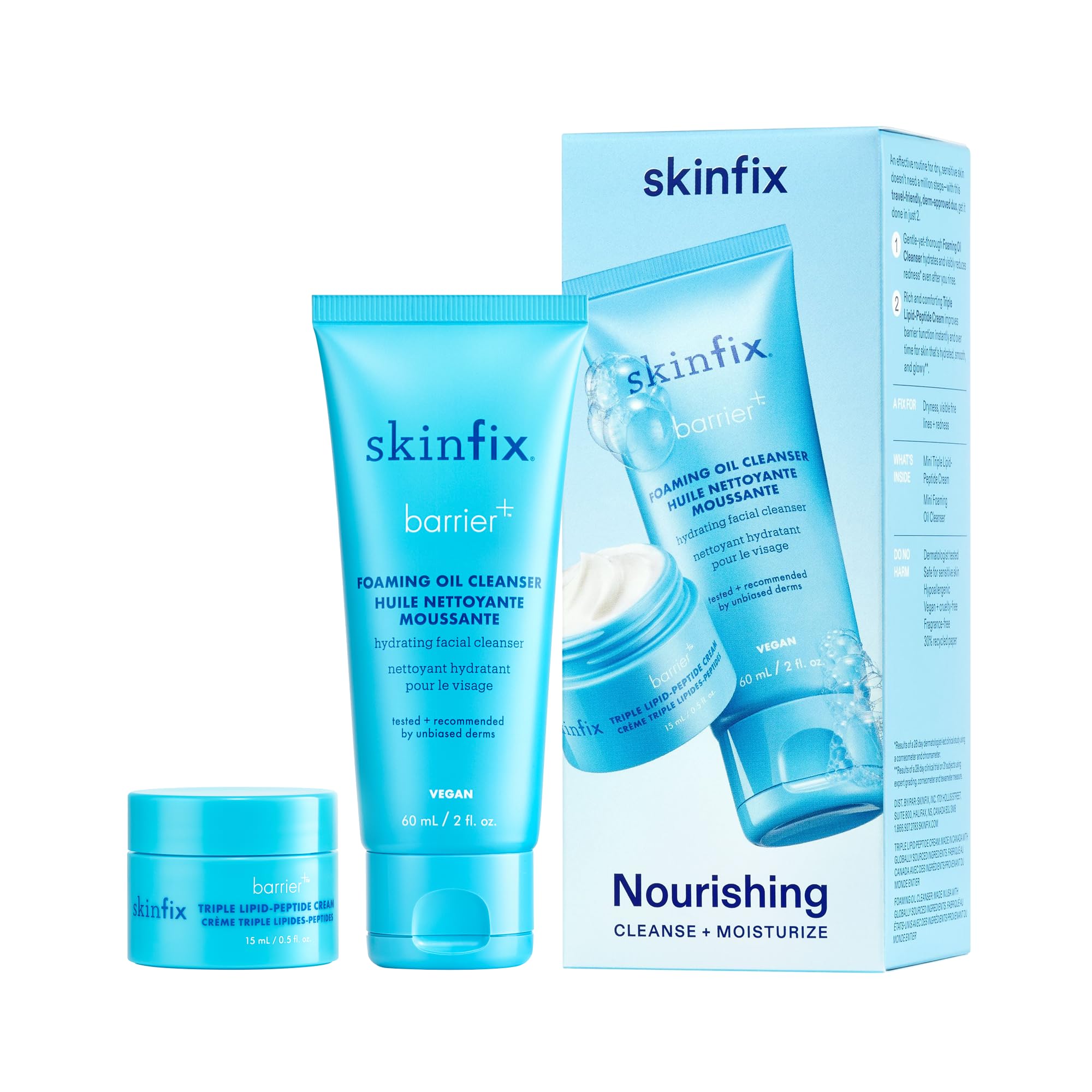 Skinfix Nourishing Cleanse + Moisturize Set with Hyaluronic Acid — Mini Foaming Oil Cleanser + Cream | Vegan & Cruelty-Free
