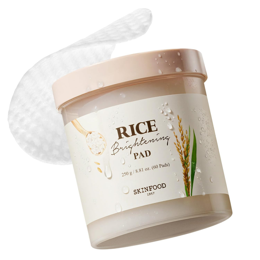 SKINFOOD 1957 Rice Brightening Toner Pad – Glass Skin Glow, Hydration, 60 Pads