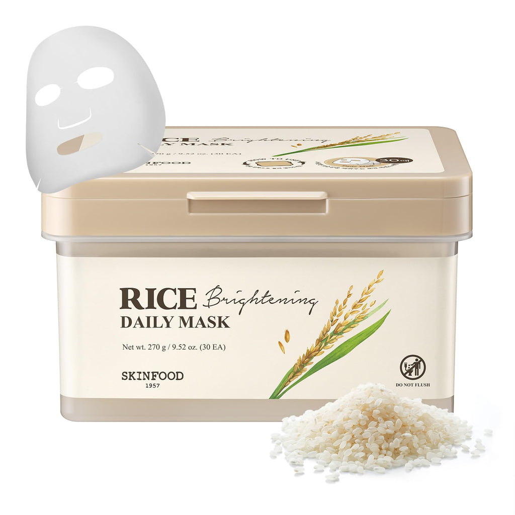 SKINFOOD Rice Daily Sheet Mask | 5-Minute Hydration, Firming & Glass Skin (Bulk Pack 30)