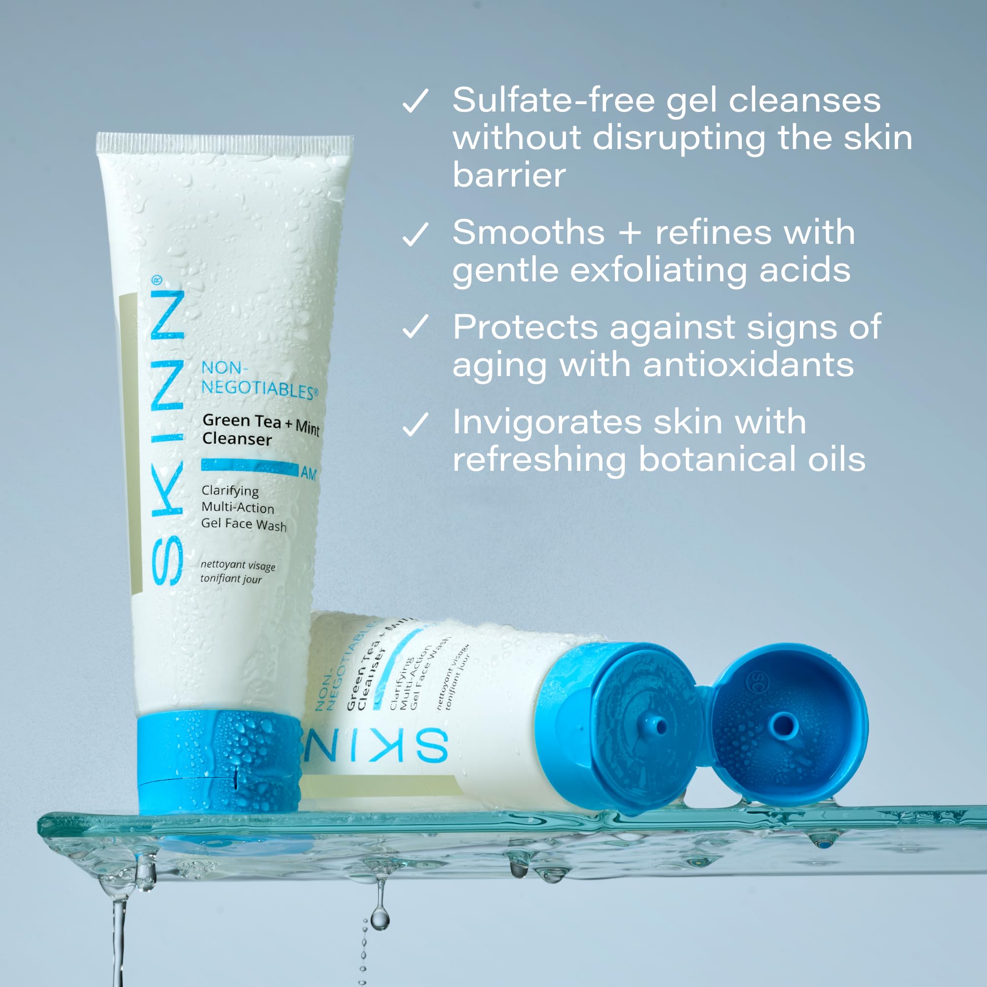 SKINN Daily Morning Face Wash – Green Tea & Mint Gentle Exfoliating Cleanser (4oz)