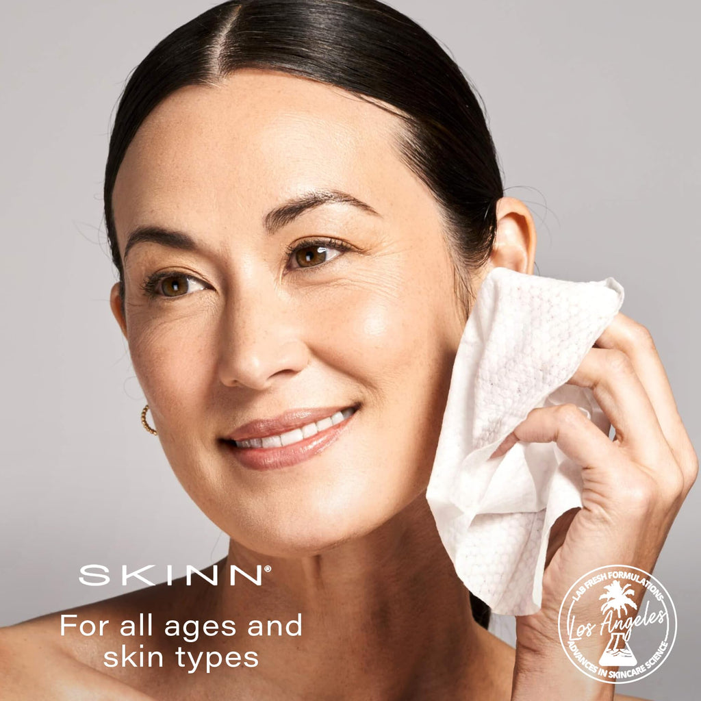 SKINN Facial Cleansing Makeup Remover Wipes | Hydrating Exfoliating Cloths