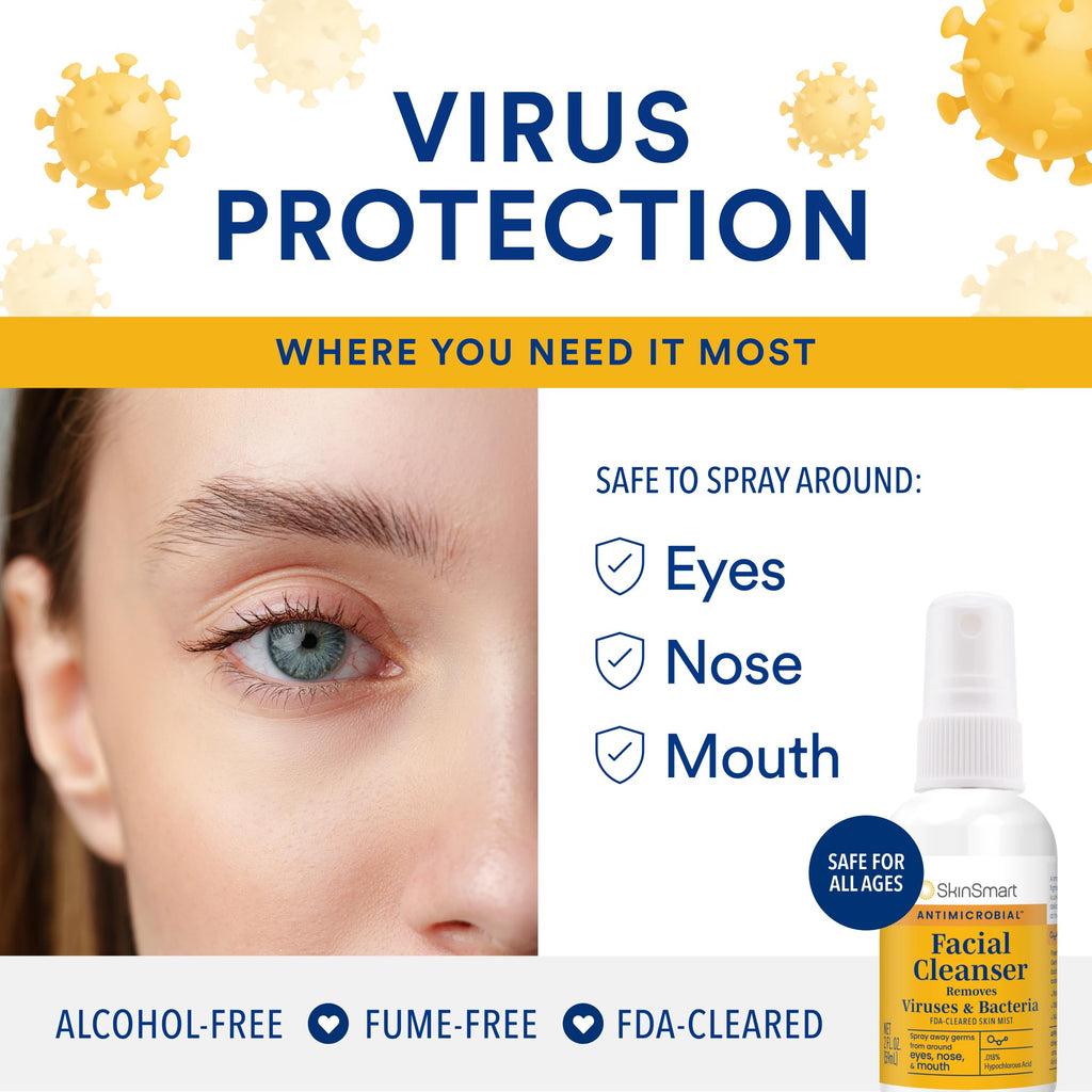 SkinSmart Antimicrobial Facial Cleanser Spray – Hypochlorous, 2 oz (3-Pack)