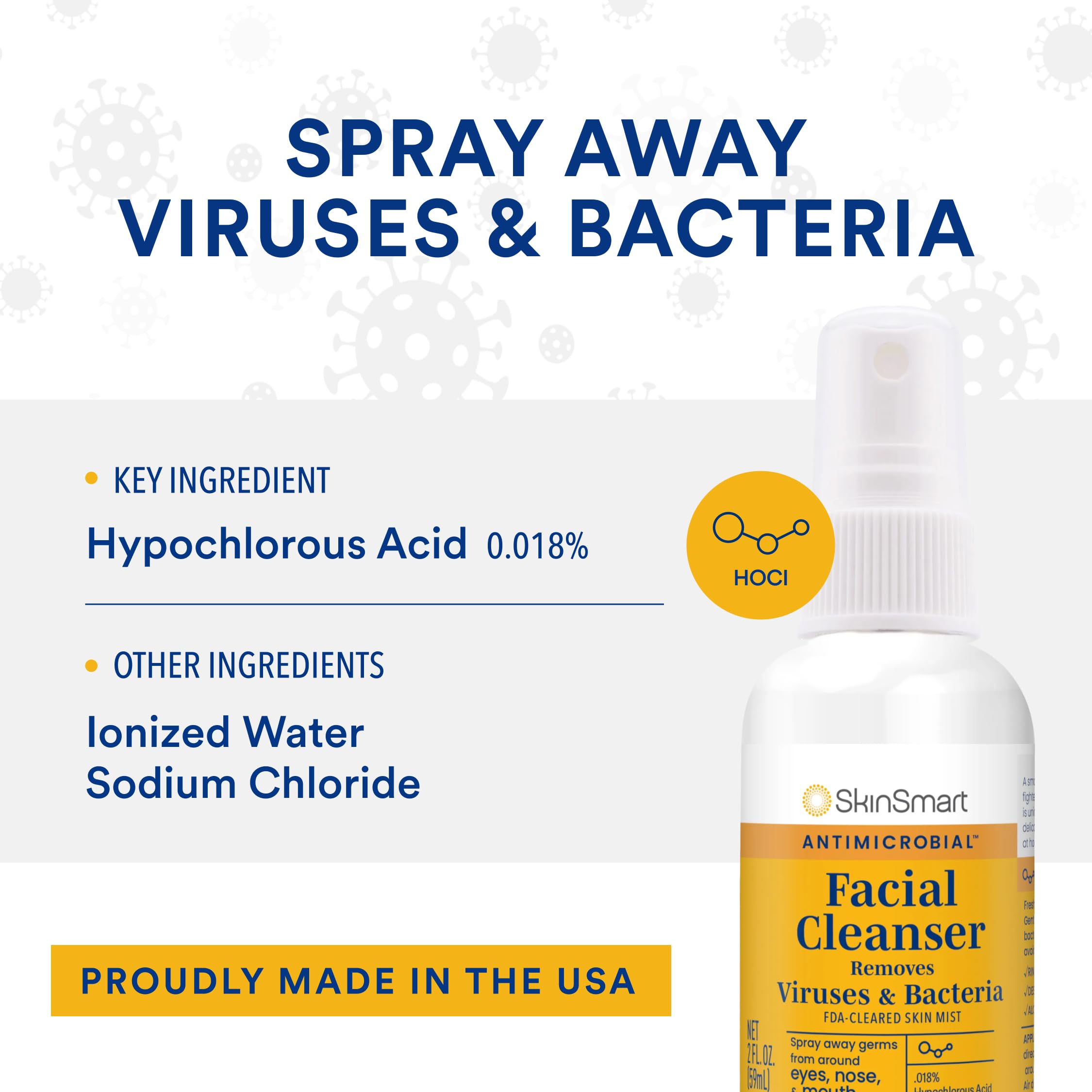 SkinSmart Antimicrobial Facial Cleanser Spray – Hypochlorous, 2 oz (3-Pack)