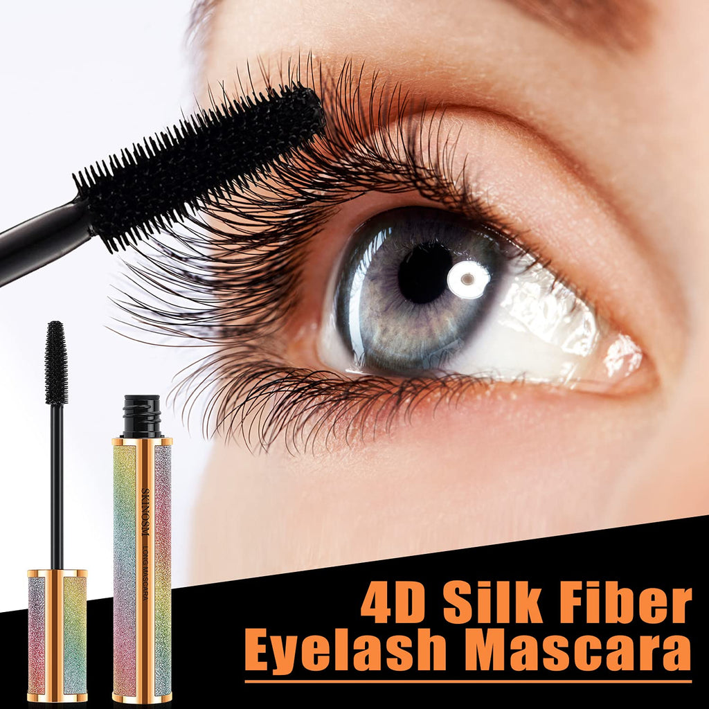 SKINOSM 2 Pack Black Volume & Length Mascara – 4D Silk Fiber, Waterproof, No Clumping