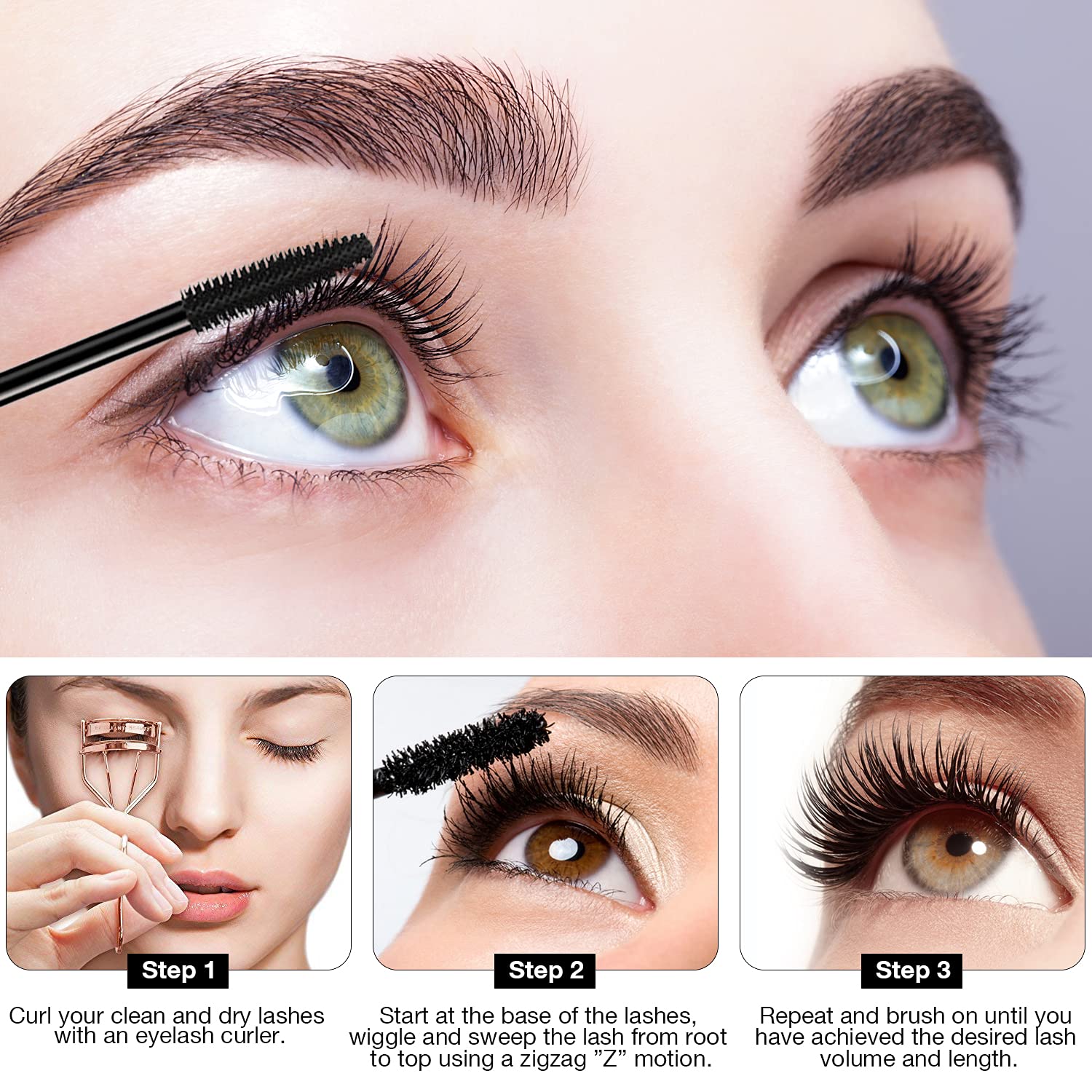 SKINOSM 2 Pack Black Volume & Length Mascara – 4D Silk Fiber, Waterproof, No Clumping