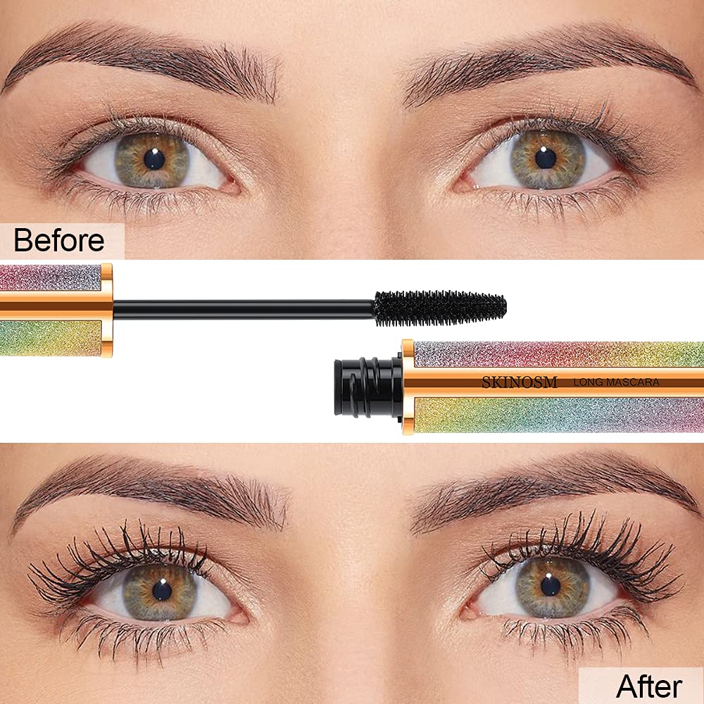 SKINOSM 2 Pack Black Volume & Length Mascara – 4D Silk Fiber, Waterproof, No Clumping