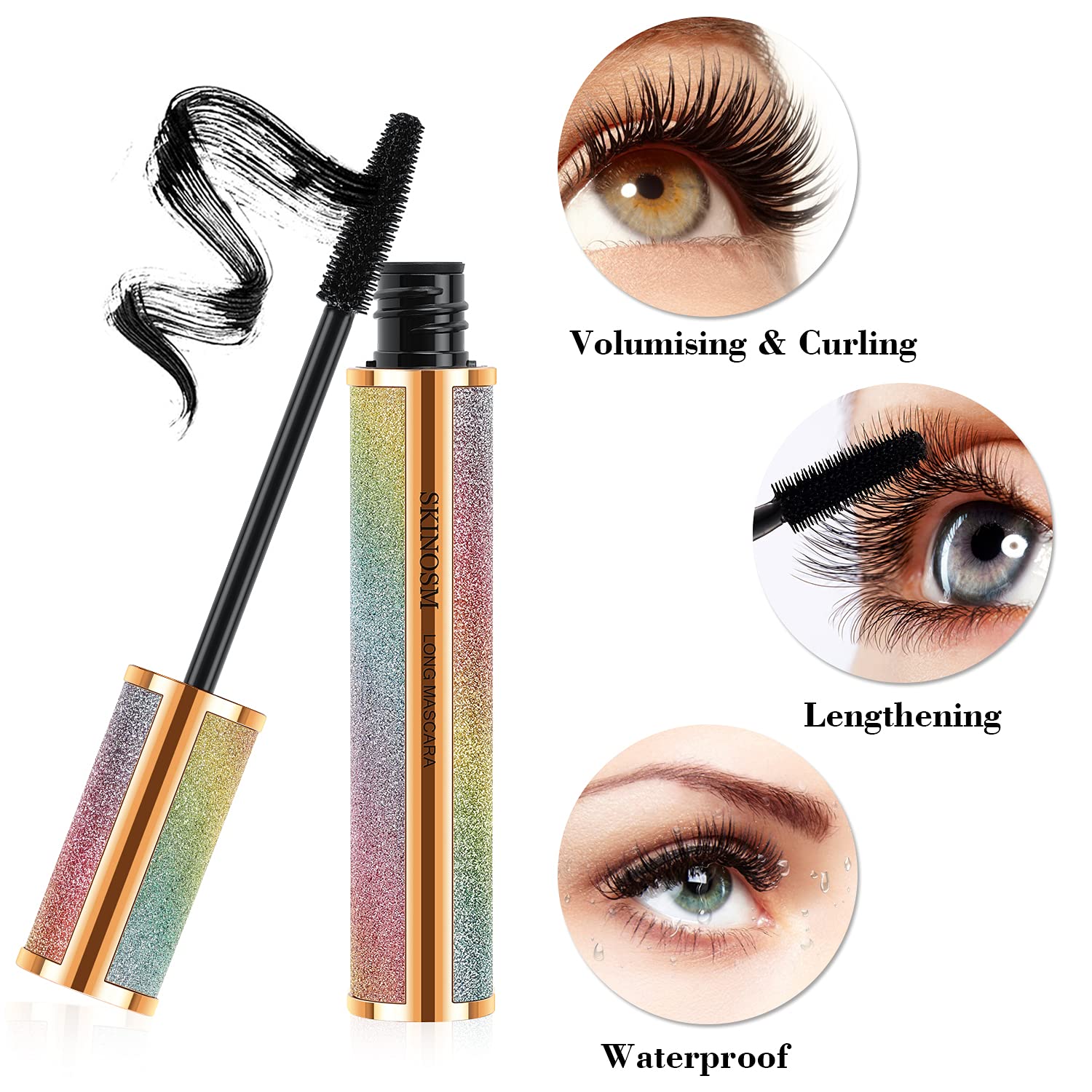 SKINOSM 2 Pack Black Volume & Length Mascara – 4D Silk Fiber, Waterproof, No Clumping