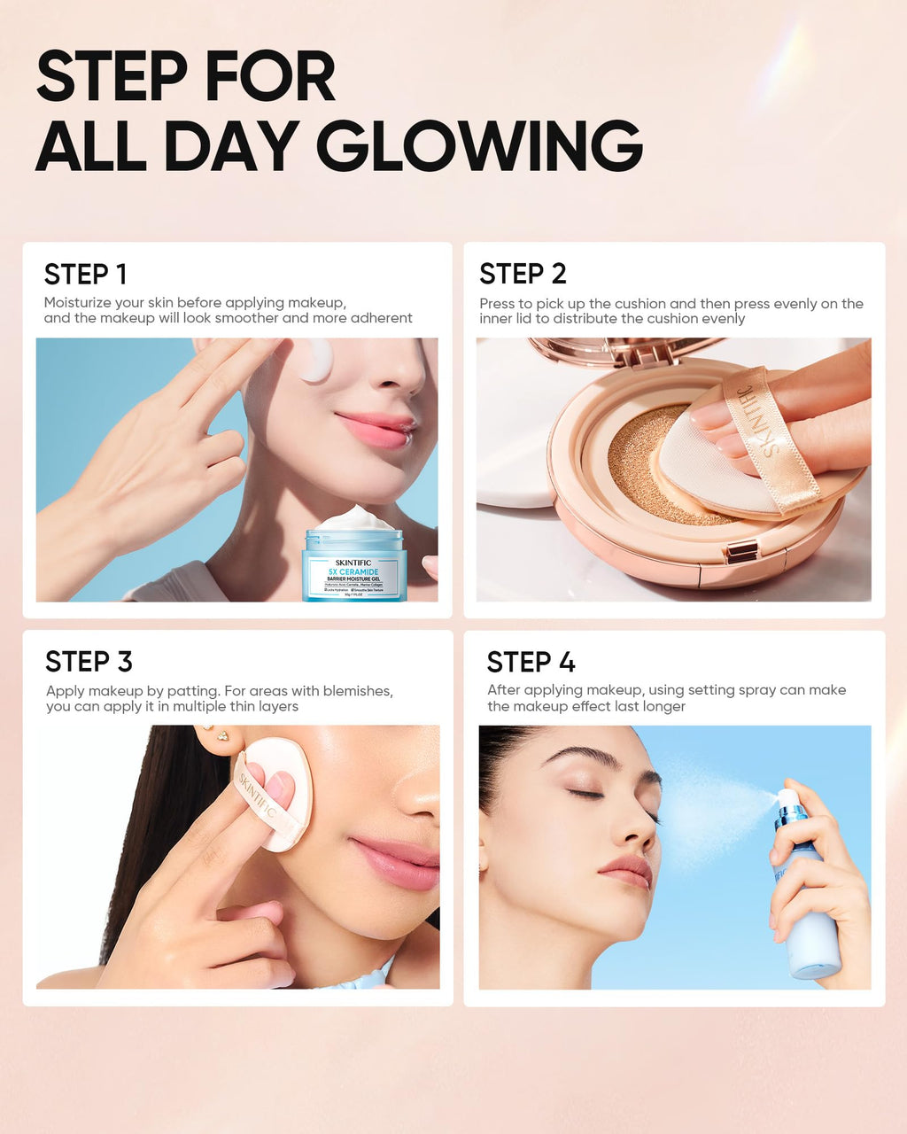Skintific Full Coverage Cushion Foundation #22N Shell Beige | Satin Glow, Oil-Control & Waterproof