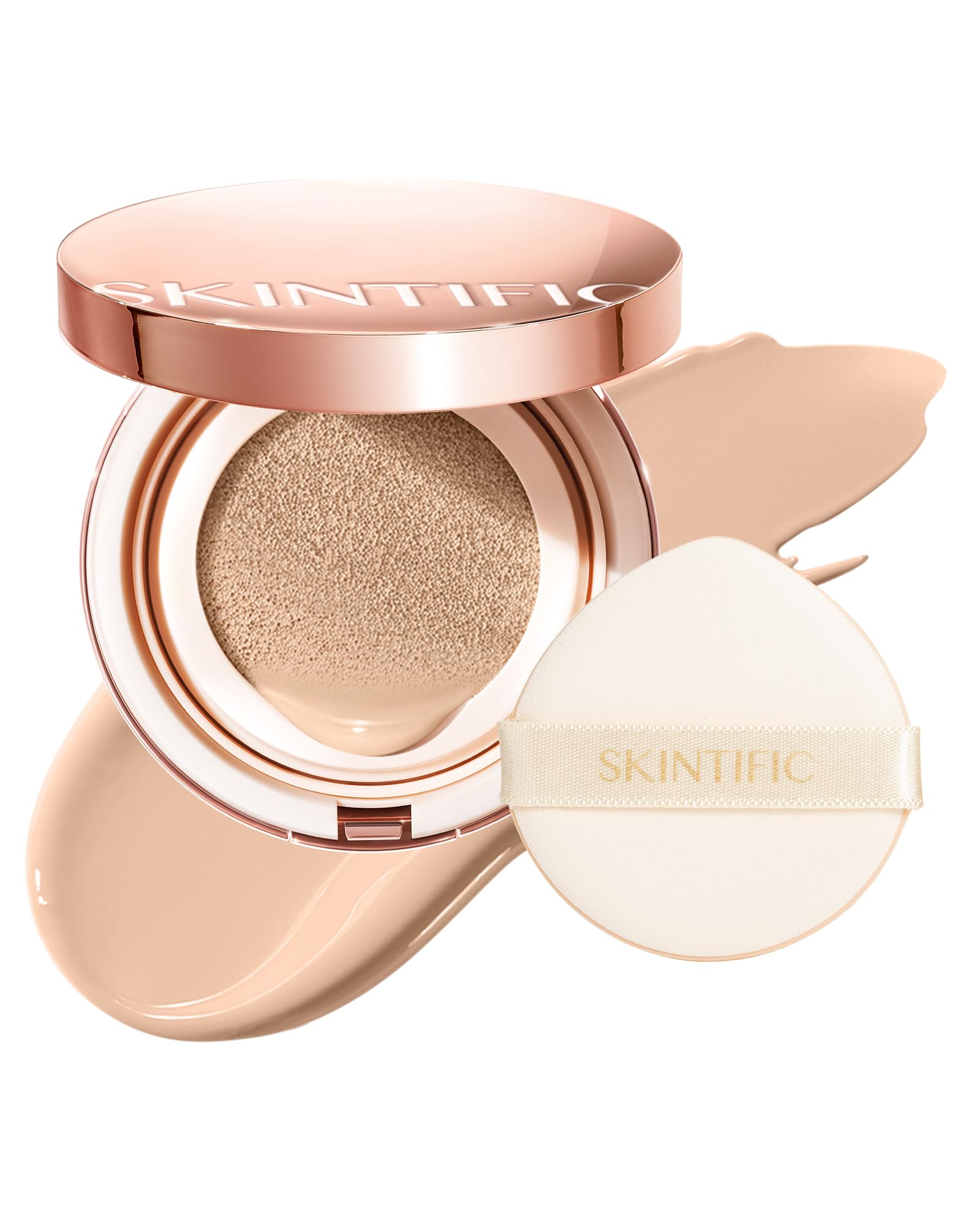 SKINTIFIC Cushion Foundation | Full Coverage, Weightless Feel, Satin Glow Finish, Sweatproof & Oil-Control