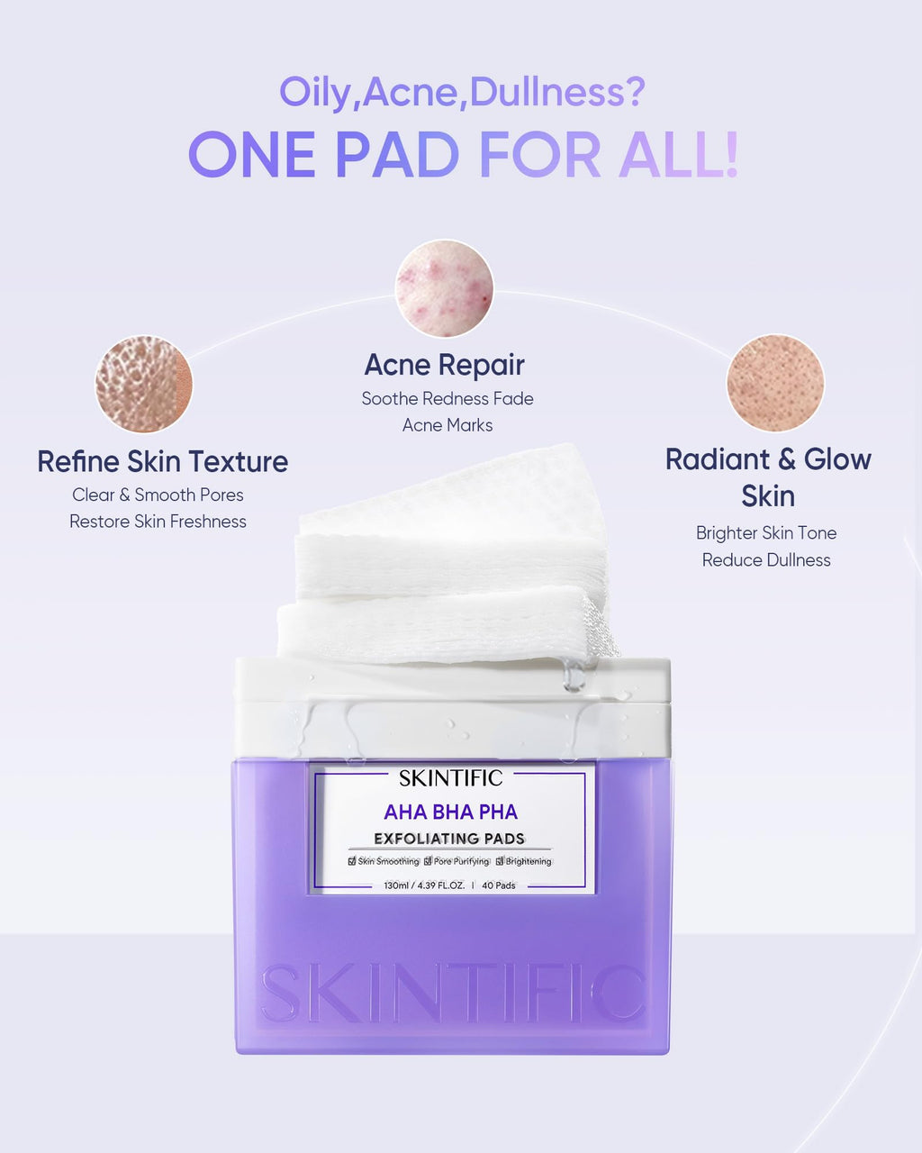 SKINTIFIC Gentle Exfoliating Pads – AHA/BHA/PHA & Niacinamide for Sensitive & Acne-Prone Skin