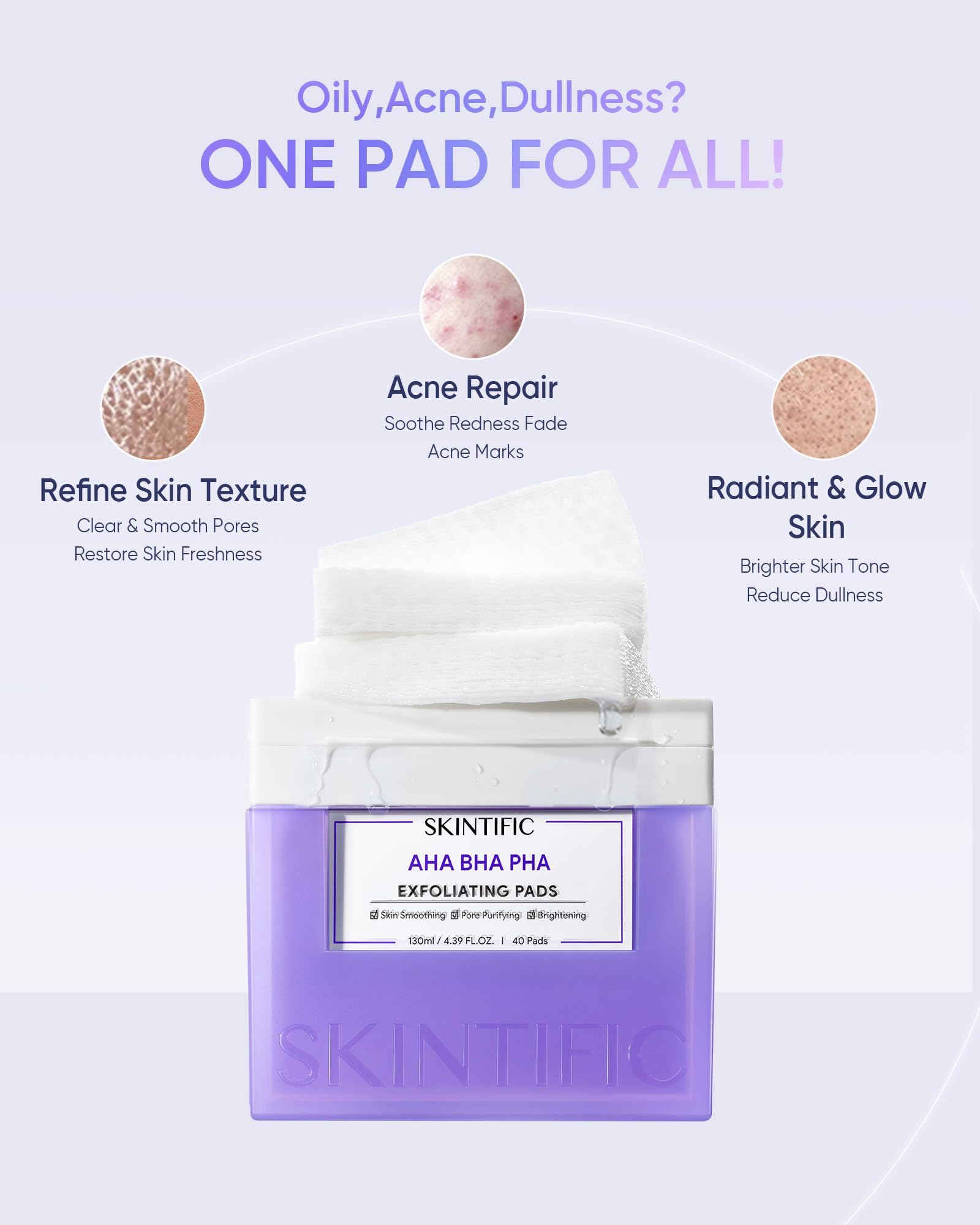 SKINTIFIC Gentle Exfoliating Pads – AHA/BHA/PHA & Niacinamide for Sensitive & Acne-Prone Skin