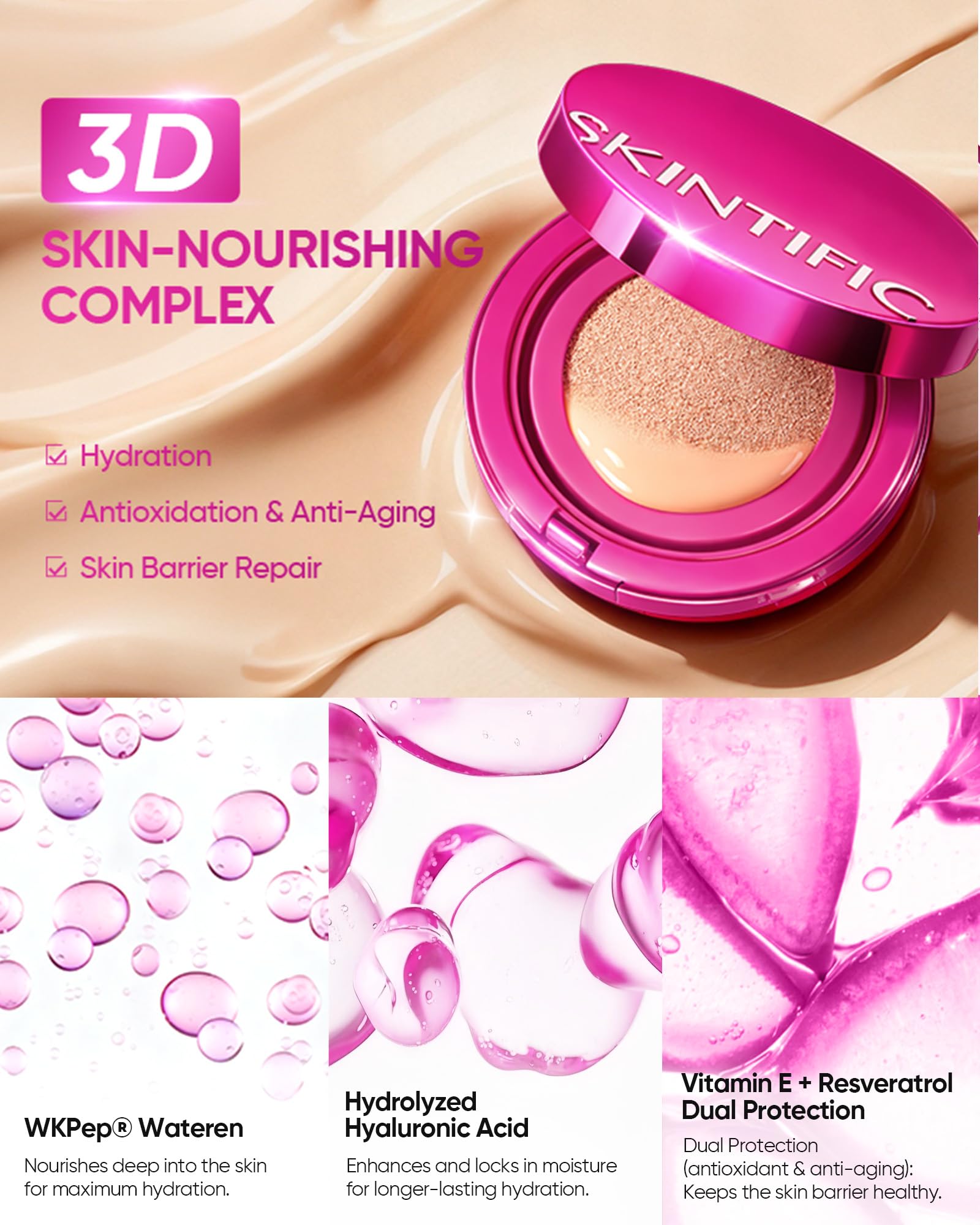 SKINTIFIC Pink Glow Cushion Foundation #01 Vanilla - Medium Coverage, Natural Dewy Finish