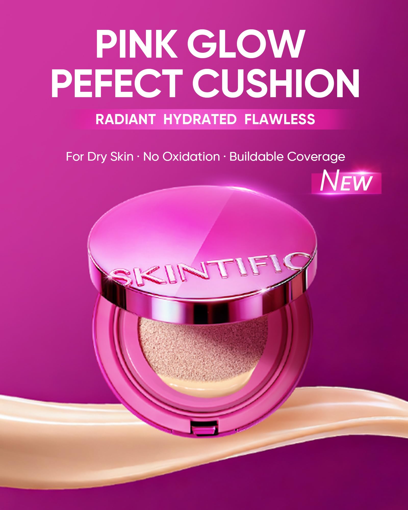 SKINTIFIC Pink Glow Cushion Foundation #01 Vanilla - Medium Coverage, Natural Dewy Finish
