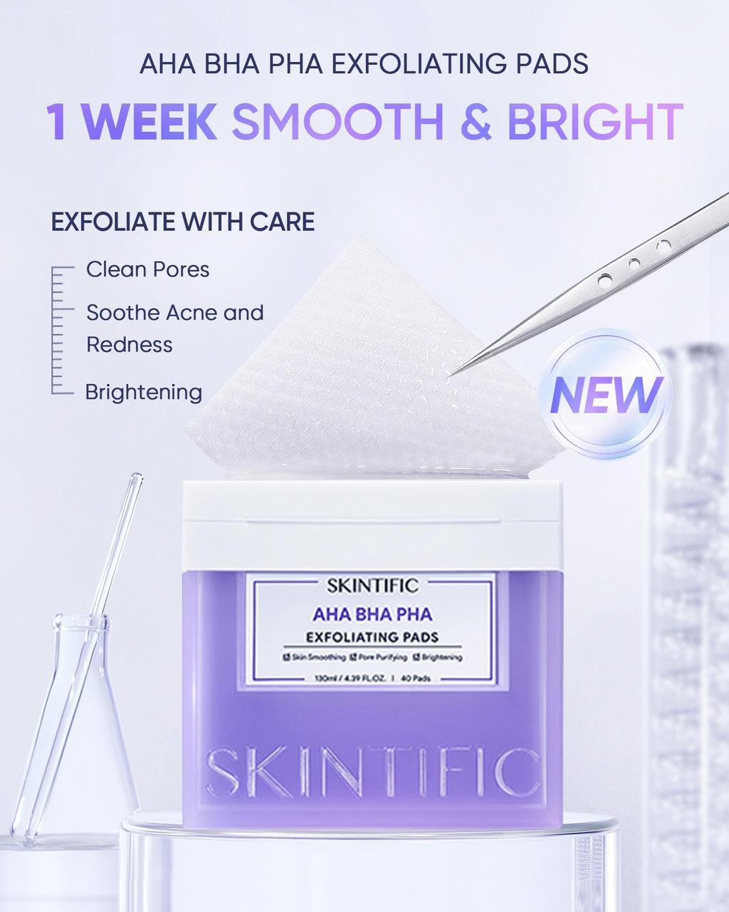 SKINTIFIC Gentle Exfoliating Pads – AHA/BHA/PHA & Niacinamide for Sensitive & Acne-Prone Skin