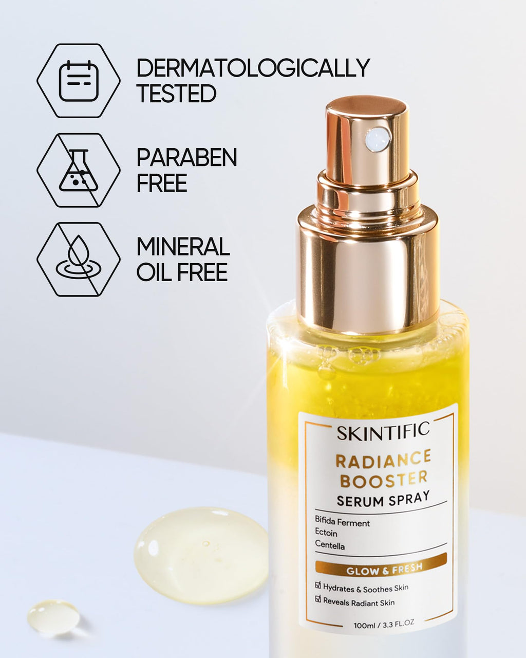 SKINTIFIC Radiance Booster Serum Spray – Hydrating Face Mist with Bifida Ferment & Squalane