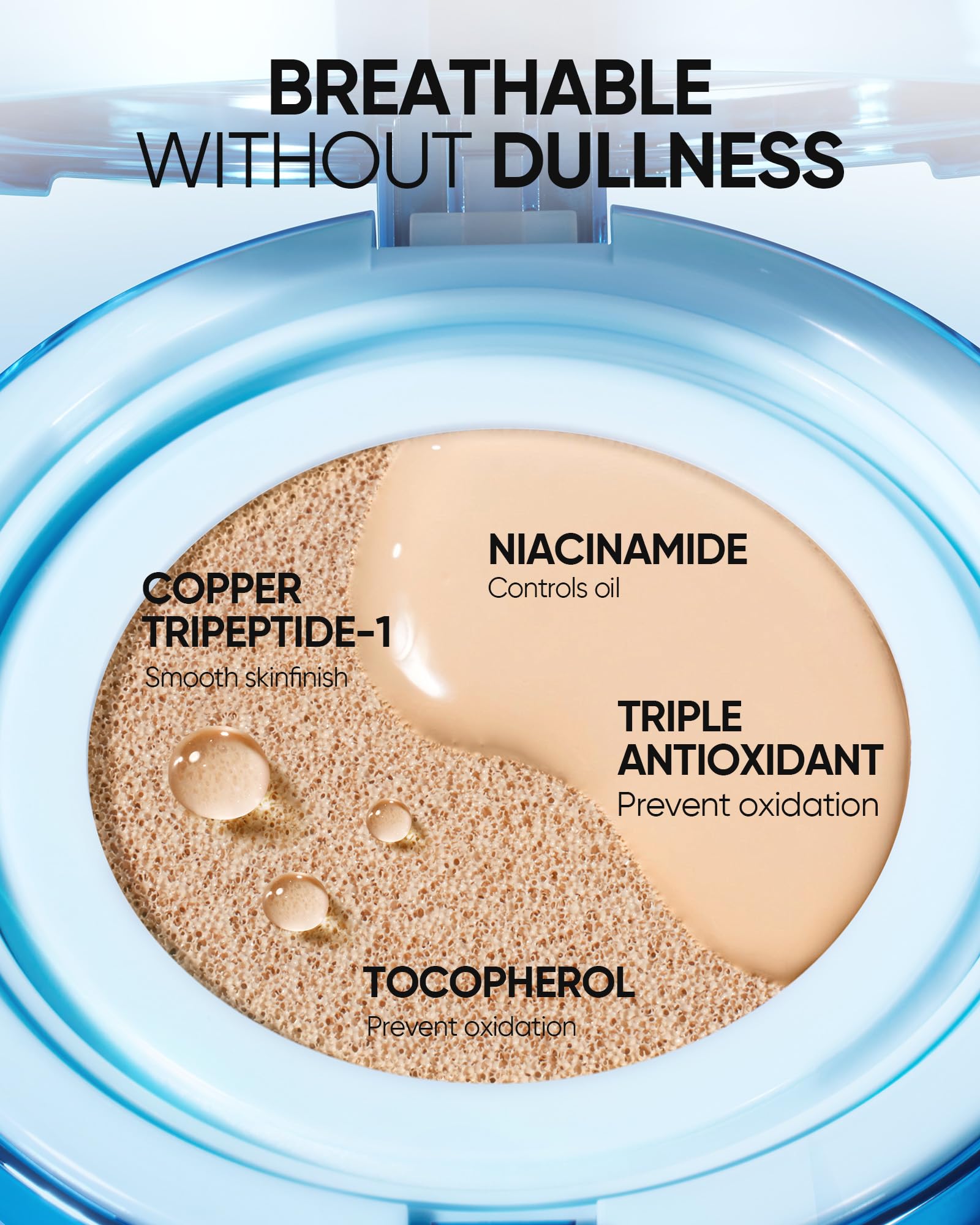 SKINTIFIC Velvet Matte Cushion Foundation Blue 03 Petal – Full Coverage, 12H Oil Control, Waterproof
