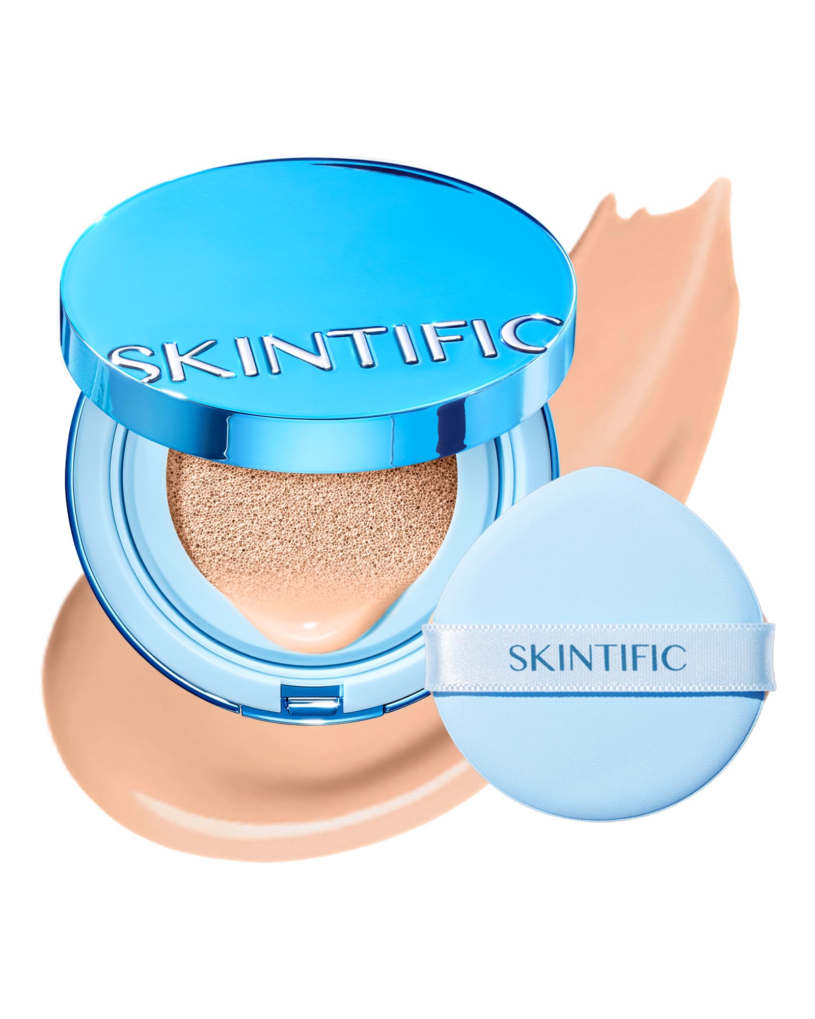 SKINTIFIC Velvet Matte Cushion Foundation Blue 03 Petal – Full Coverage, 12H Oil Control, Waterproof