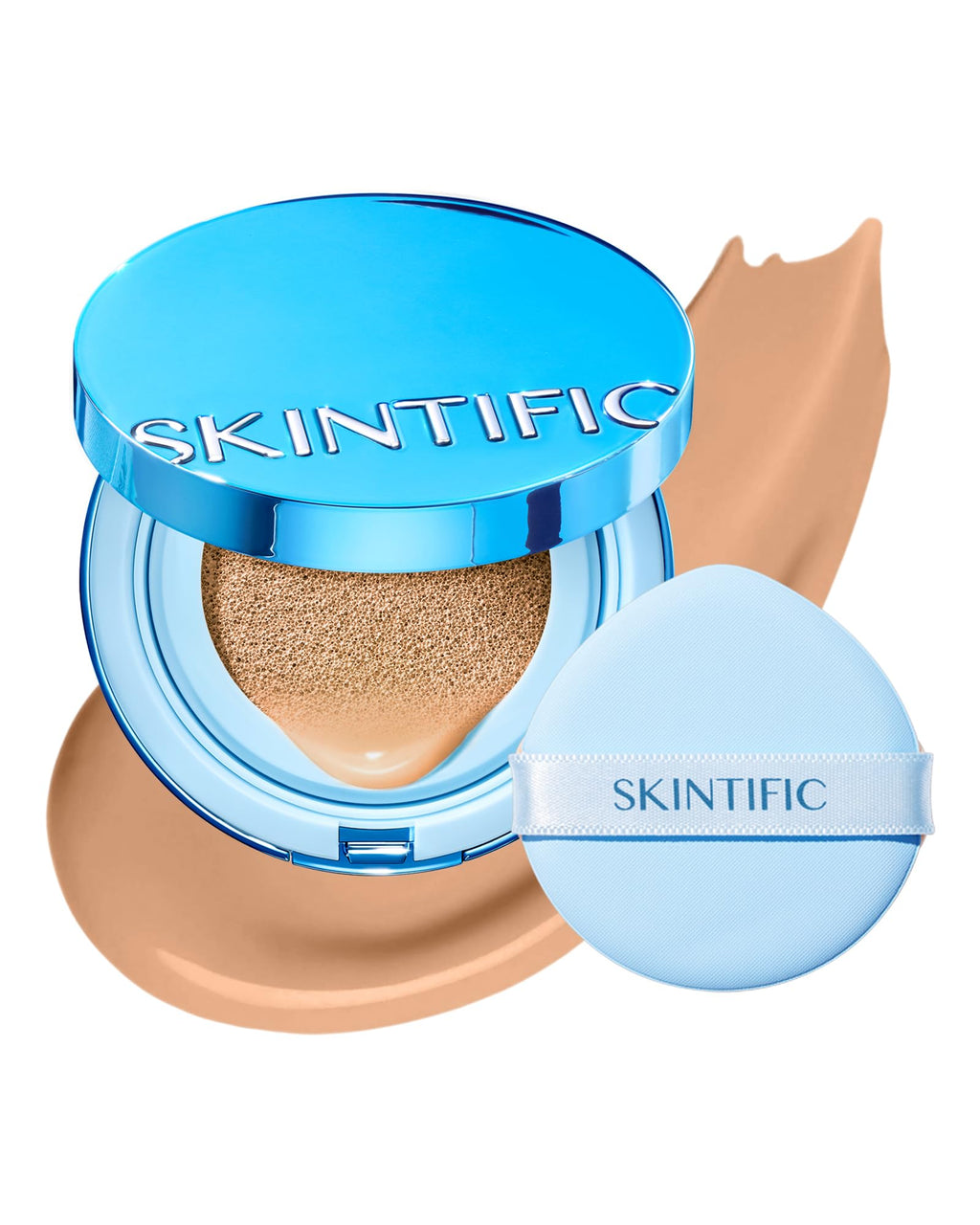 SKINTIFIC Velvet Matte Cushion Foundation Beige 04 (Blue) | Full Coverage, 12H Oil Control, Waterproof