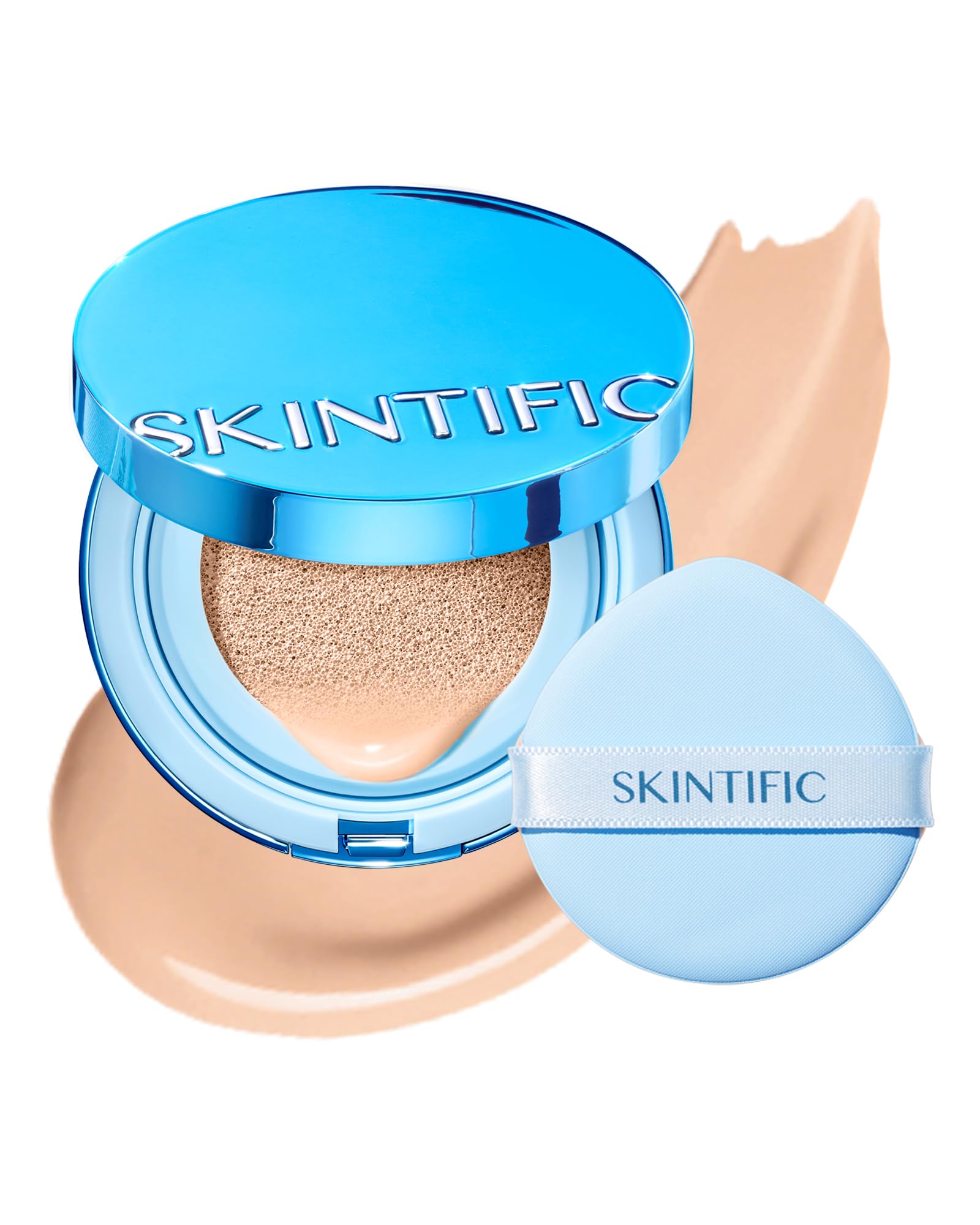 SKINTIFIC Velvet Matte Cushion Foundation Blue #01 Vanilla | Full Coverage, 12H Oil Control, Waterproof