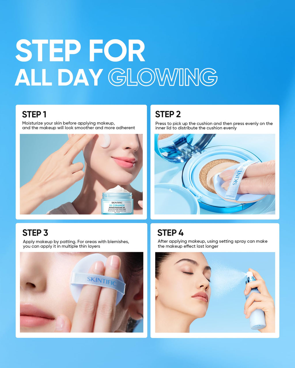 SKINTIFIC Velvet Matte Cushion Foundation Blue #01 Vanilla | Full Coverage, 12H Oil Control, Waterproof