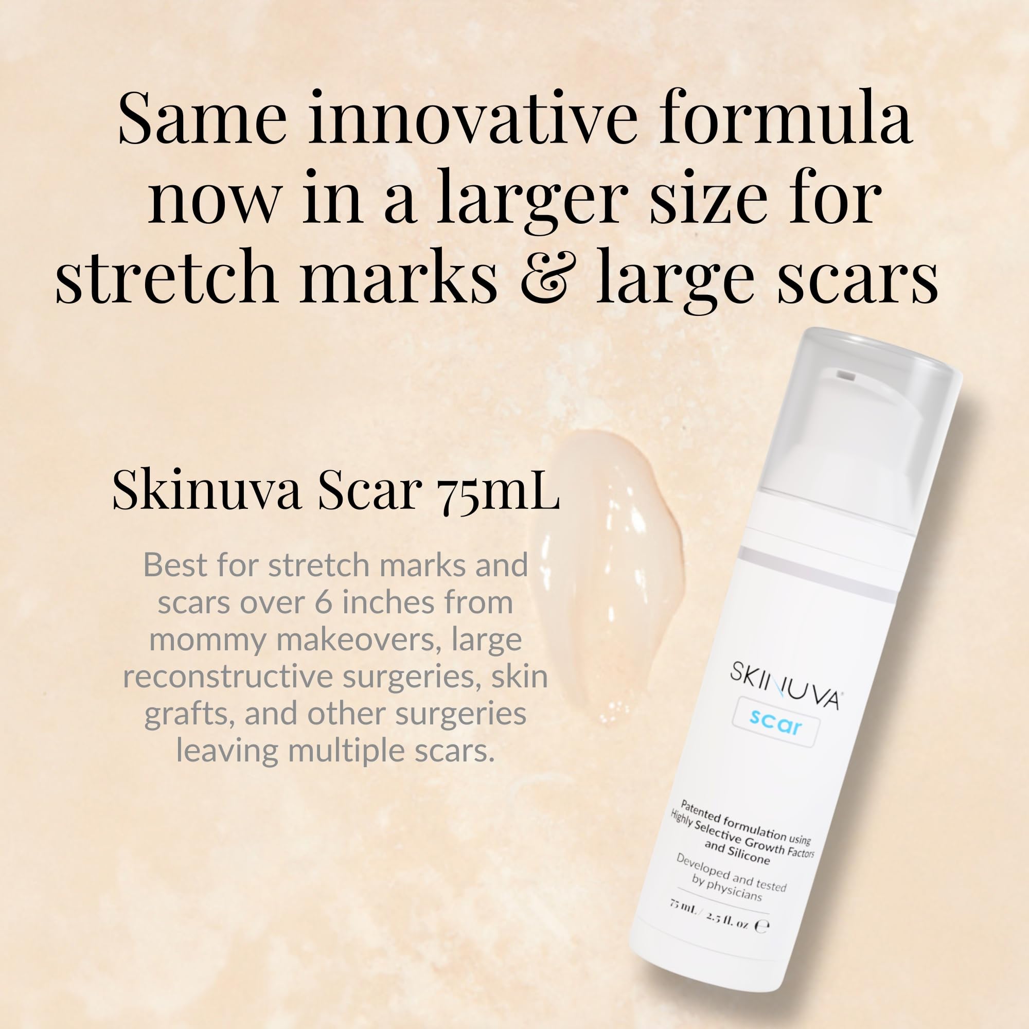 Skinuva Next Generation Scar Cream | Growth Factors, Hyaluronic Acid & Vitamin C (2.5 oz)
