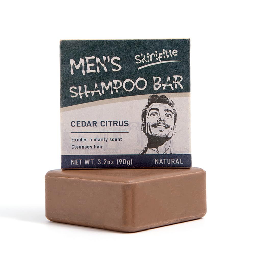 SKIRIFINE Shampoo Bar for Men – Cedar Citrus Scent, Quick Lather, Travel-Ready 3.2oz