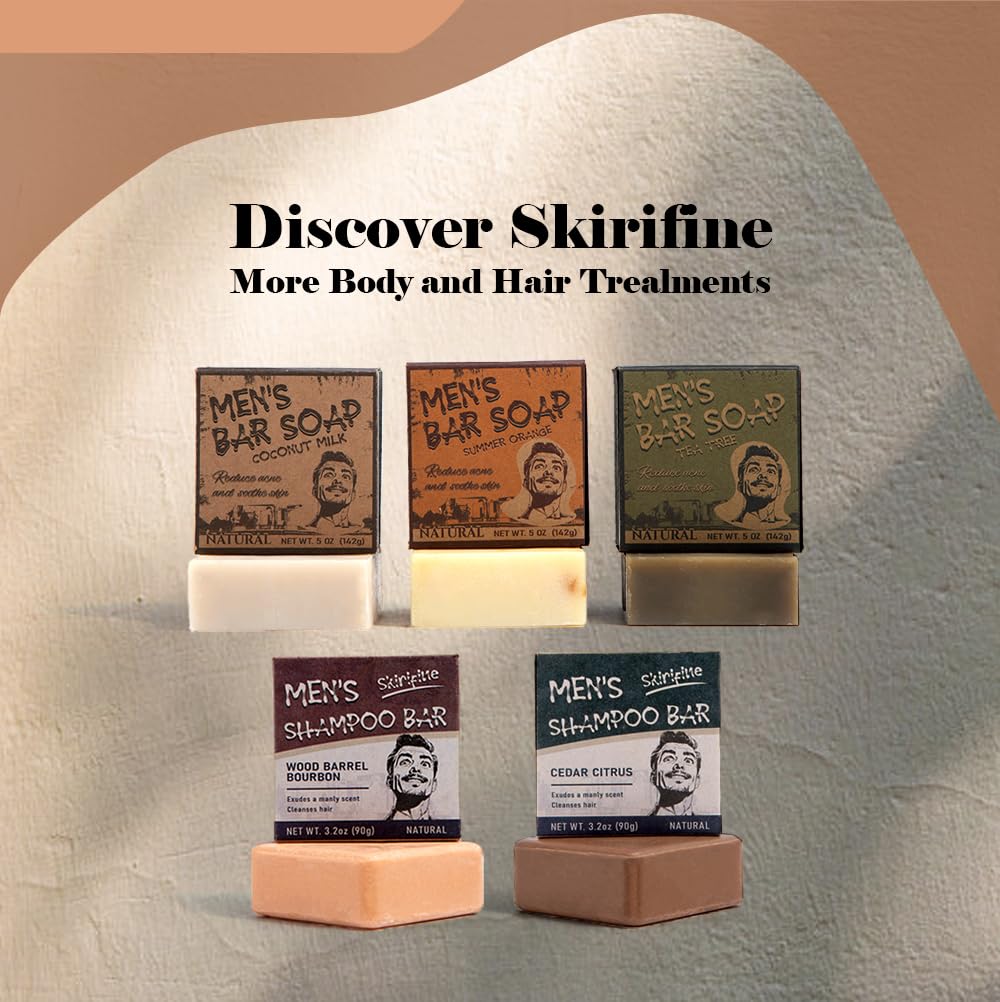SKIRIFINE Shampoo Bar for Men – Cedar Citrus Scent, Quick Lather, Travel-Ready 3.2oz