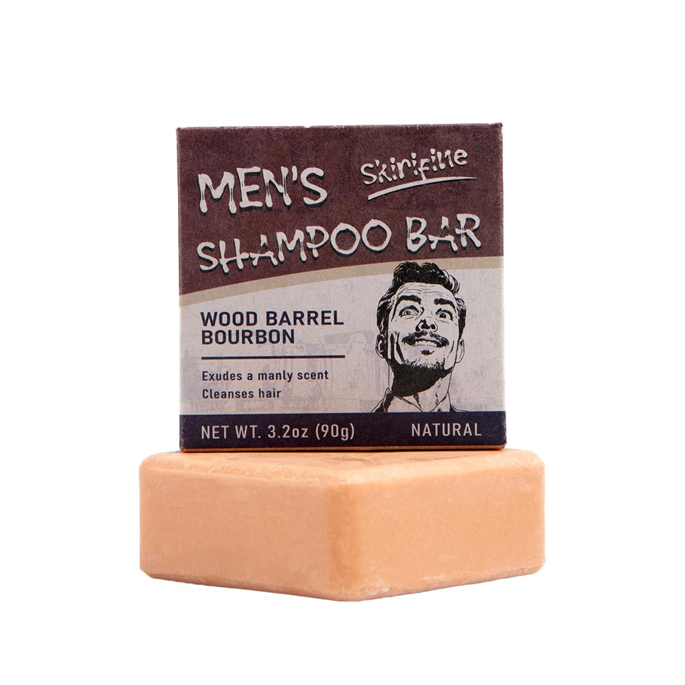 SKIRIFINE Shampoo Bar for Men – Wood Barrel Bourbon, 3.2oz, Travel-Friendly