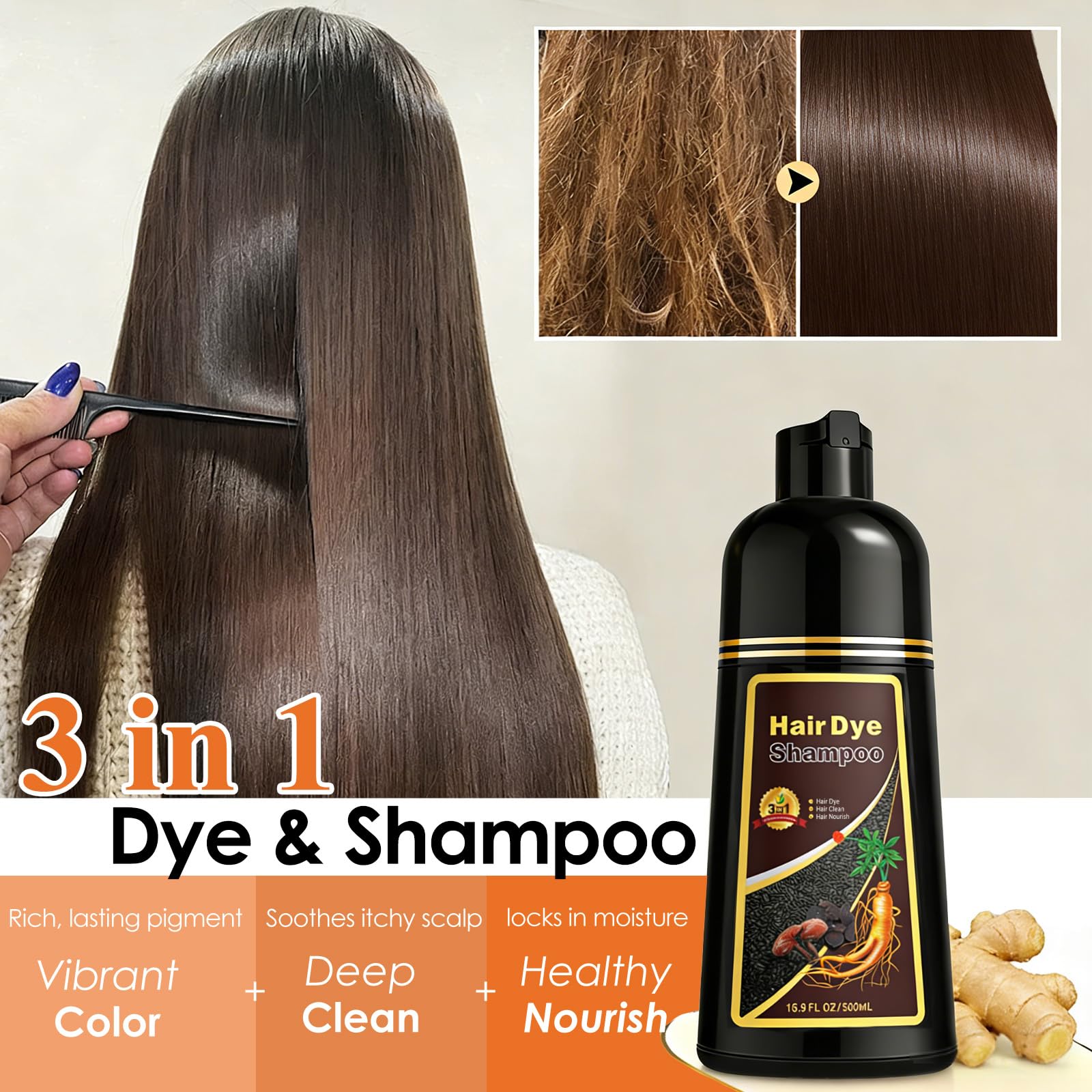 Sklight Hair Dye Shampoo 3 in 1 – Gray Coverage, Long-Lasting Color, 16.9 fl oz