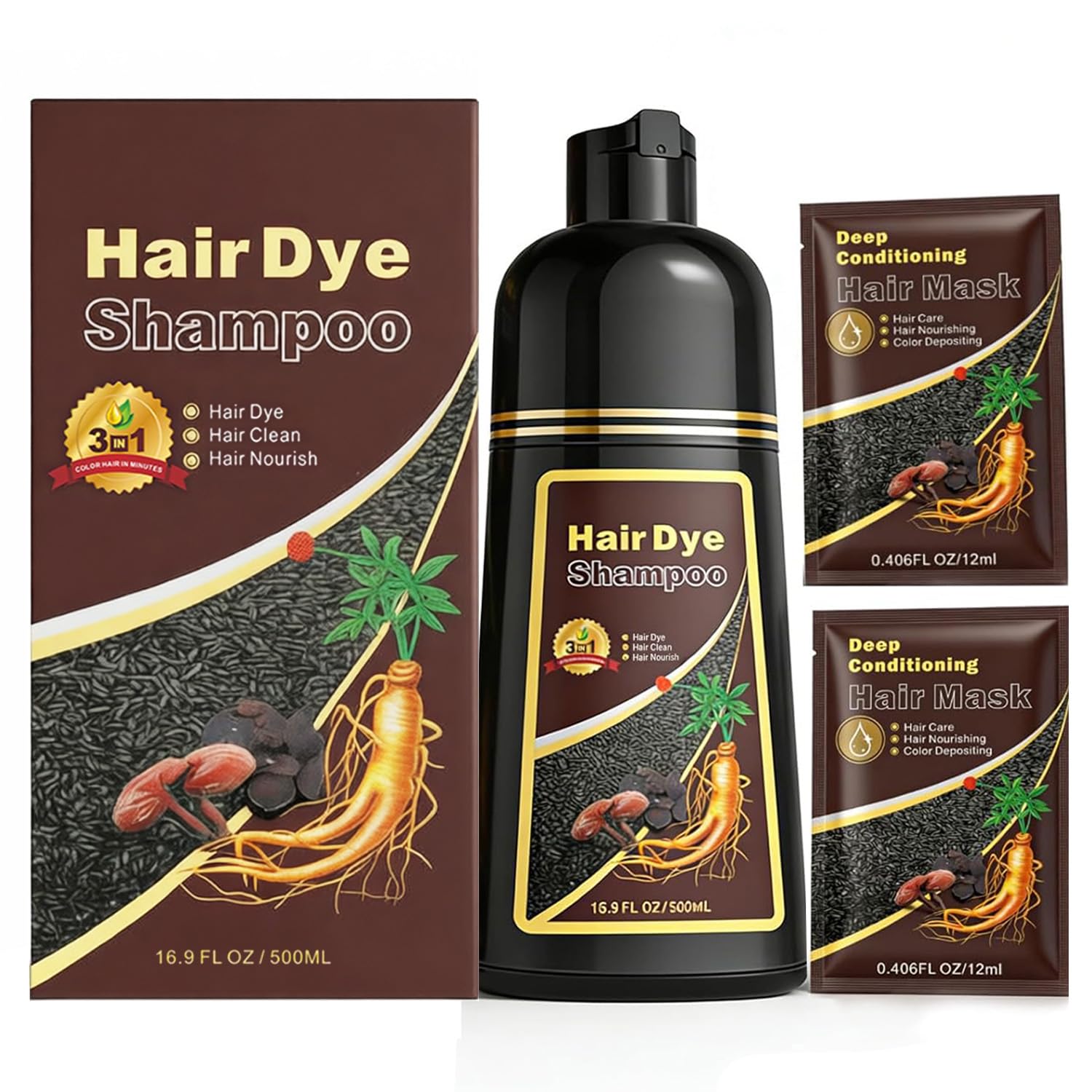 Sklight Hair Dye Shampoo 3-in-1 – Gray Coverage & Color Care | Dark Red Wine 16.9 fl oz