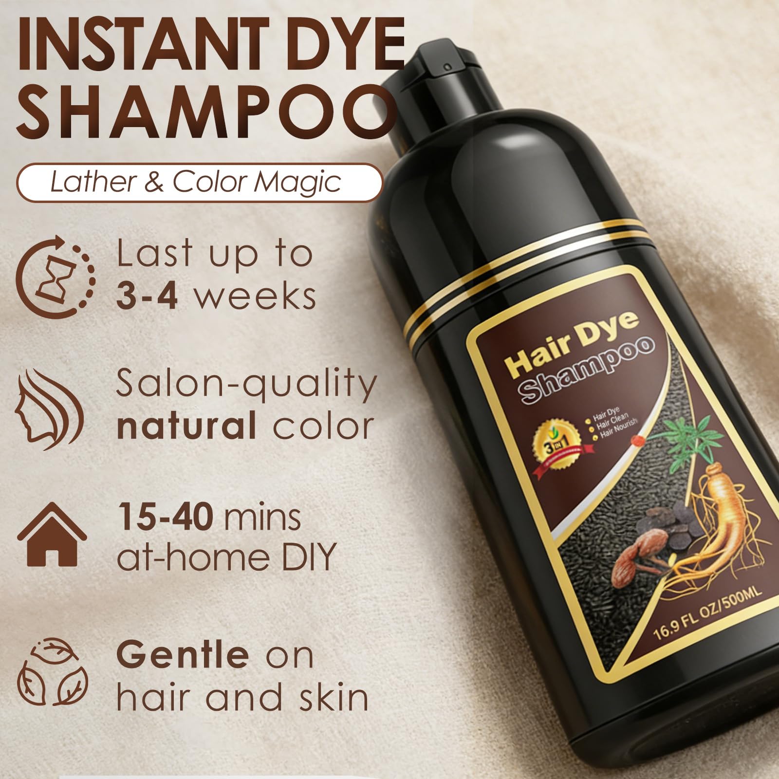 Sklight Hair Dye Shampoo 3-in-1 for Gray Coverage – Dark Coffee, 16.9 fl oz