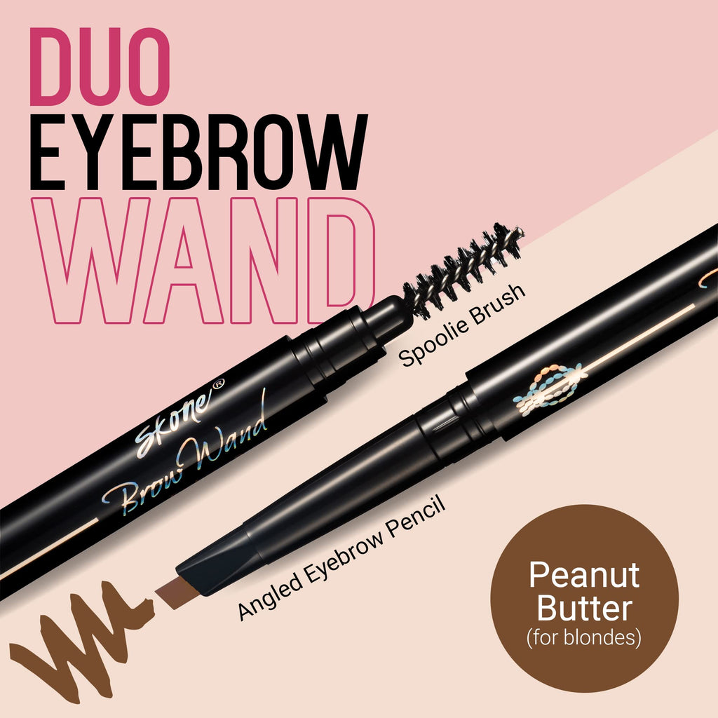 Skone The Original Brow Wand Eyebrow Pencil with Brush - Waterproof, Long-Lasting Dual-Sided Retractable Pencil in Peanut Butter for Blondes