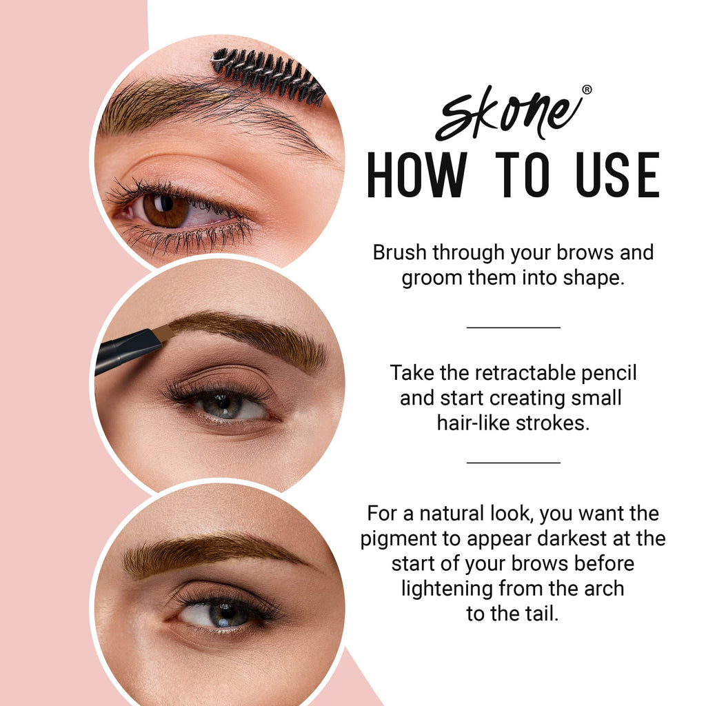 Skone The Original Brow Wand Eyebrow Pencil with Brush - Waterproof, Long-Lasting Dual-Sided Retractable Pencil in Peanut Butter for Blondes