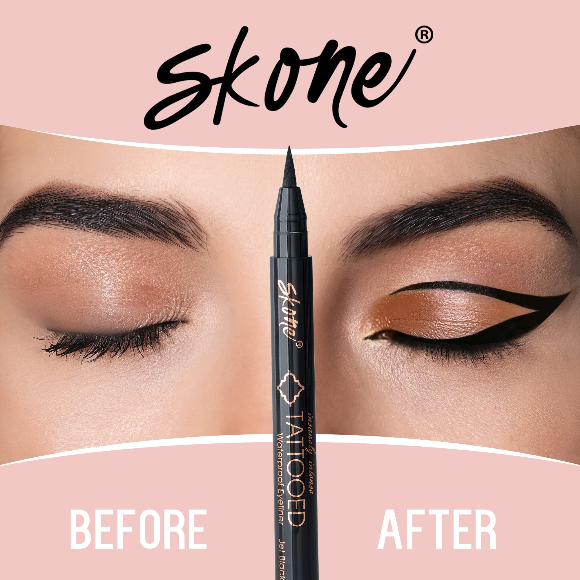 Skone Waterproof Liquid Eyeliner – Long-Lasting, Smudge-Proof Jet Black with Felt Tip